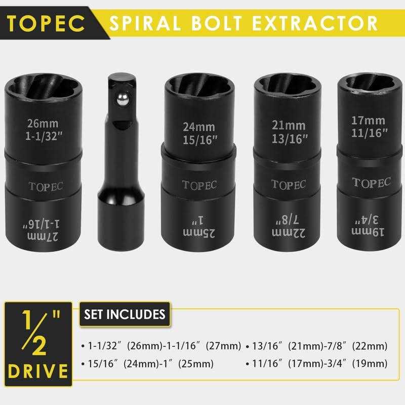 Topec Flip Edition Lug Nut Remover 5 Piece Wheel Lock Removal Kit for Removing Stripped - Image 3