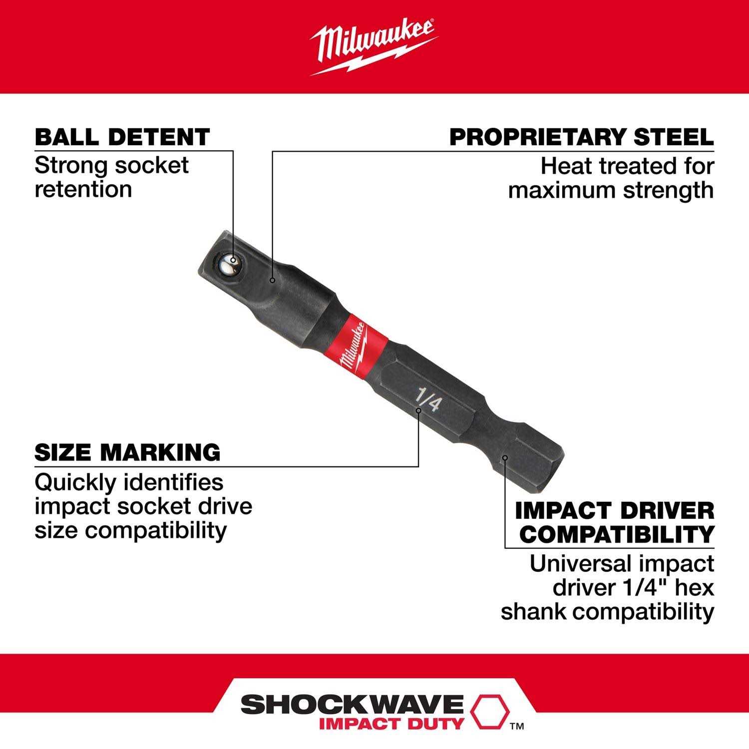 Milwaukee Shockwave 1/4 Hex Shank To 1/4 Socket Adapter 48-32-5030 - Image 4