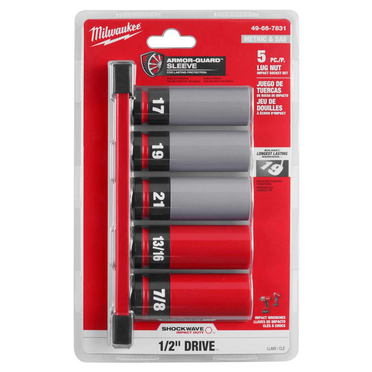 Milwaukee 49-66-7831 SHOCKWAVE Impact Duty 1/2 Drive SAE & Metric 5PC Lug Nut Wheel Socket Set - Image 5