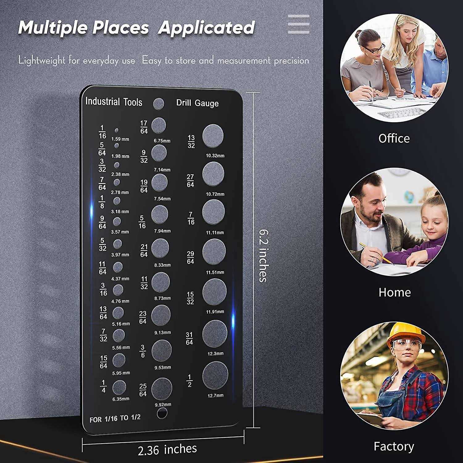 Drill Bit Gauge 1/16 inch to 1/2 inch, Screw Size and Thread Gauge Inches and Decimal Drill Gauge Drill Bit Size Guide, Black - Image 4