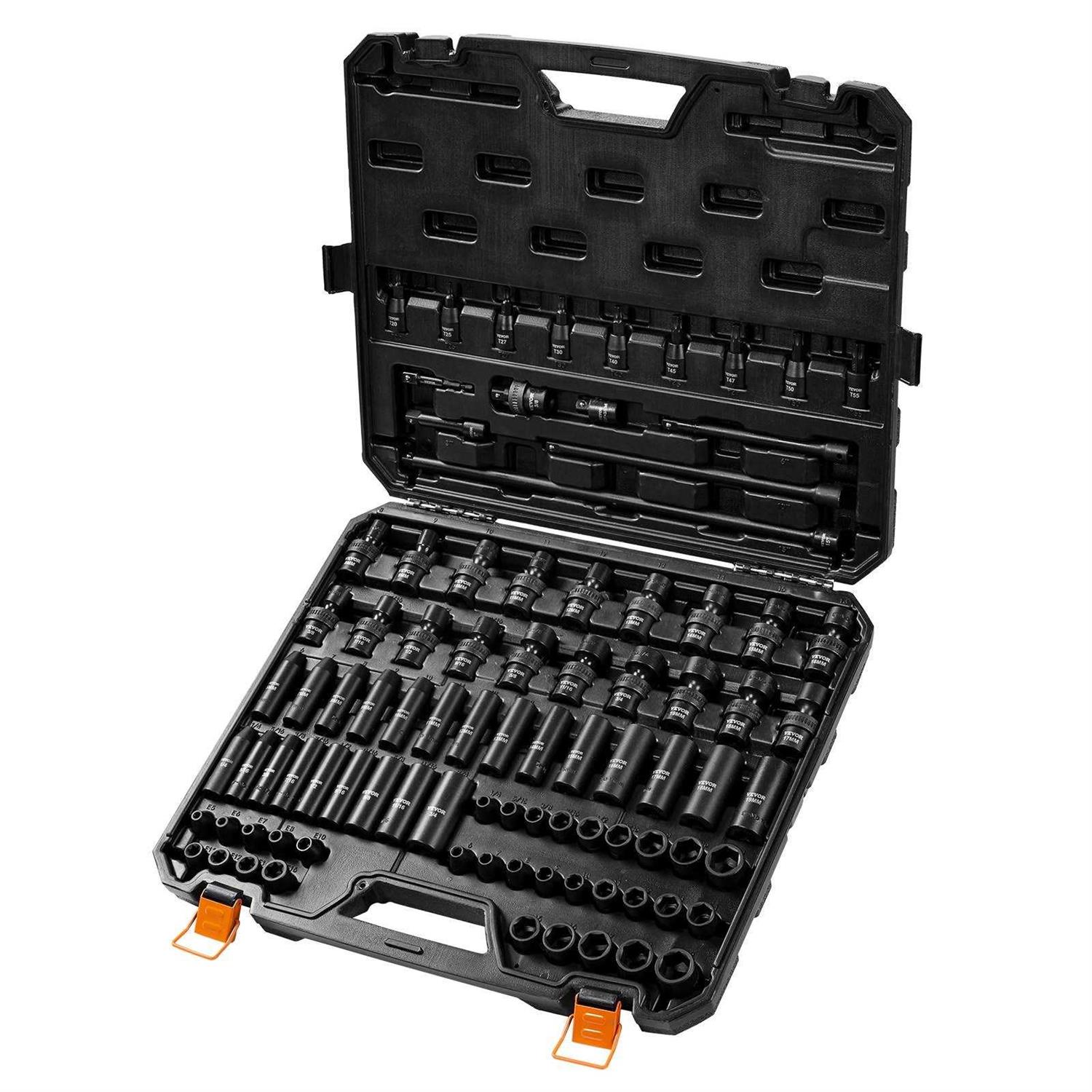 VEVOR 3/8 Drive Impact Socket Set, Sae 1/4-3/4 and Metric 6-19mm 90 Piece Socket Set - Image 3
