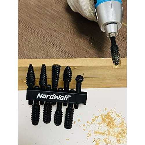 NordWolf 10-Piece Rotary Burr Wood Carving Rasp Files Set, with 1/4 Hex Shank for Wood & Rubber Deburring, Shaping and Grooving - Image 4