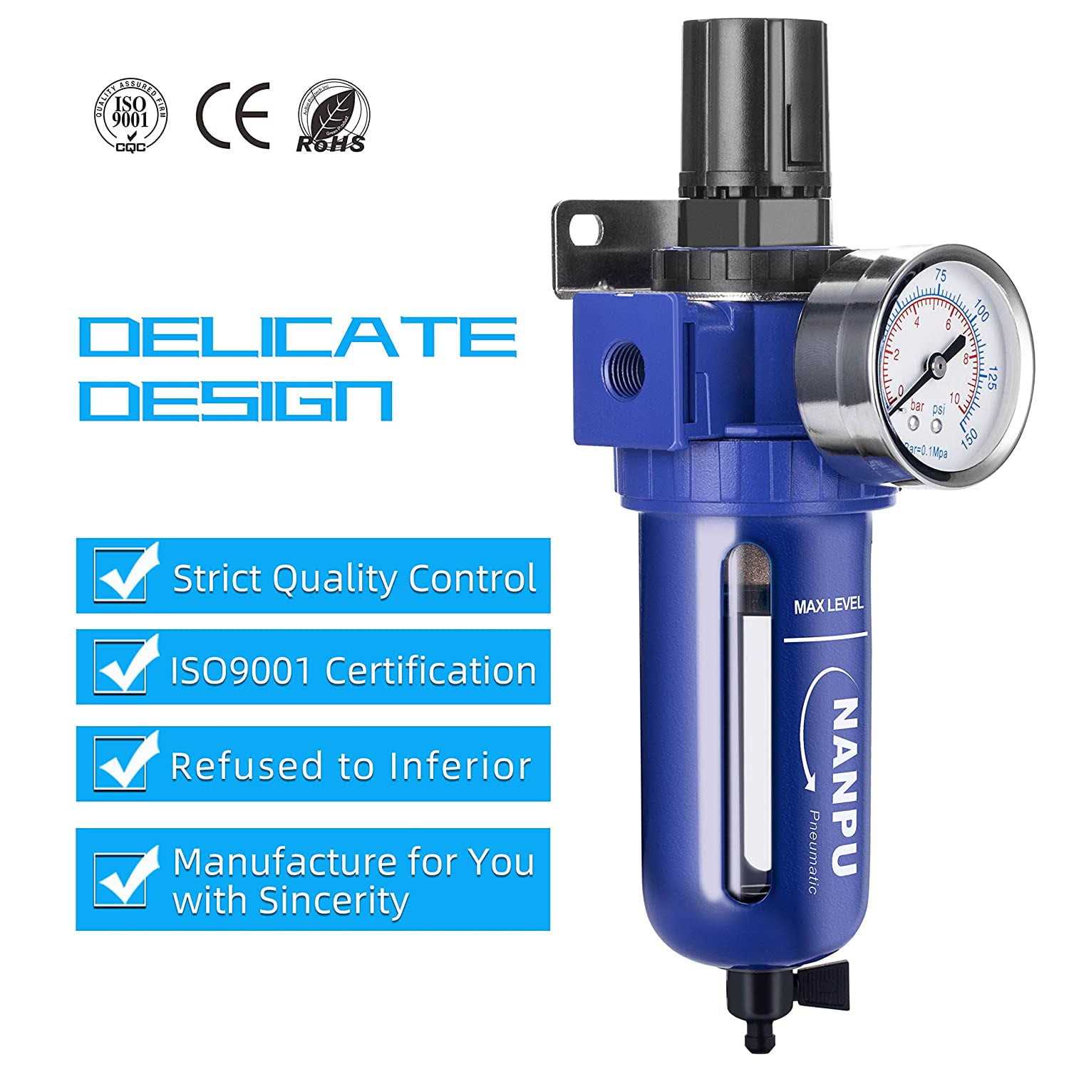 Nanpu NPT Compressed Air Filter Regulator Zinc Alloy 5 Micron Brass Element - Image 3