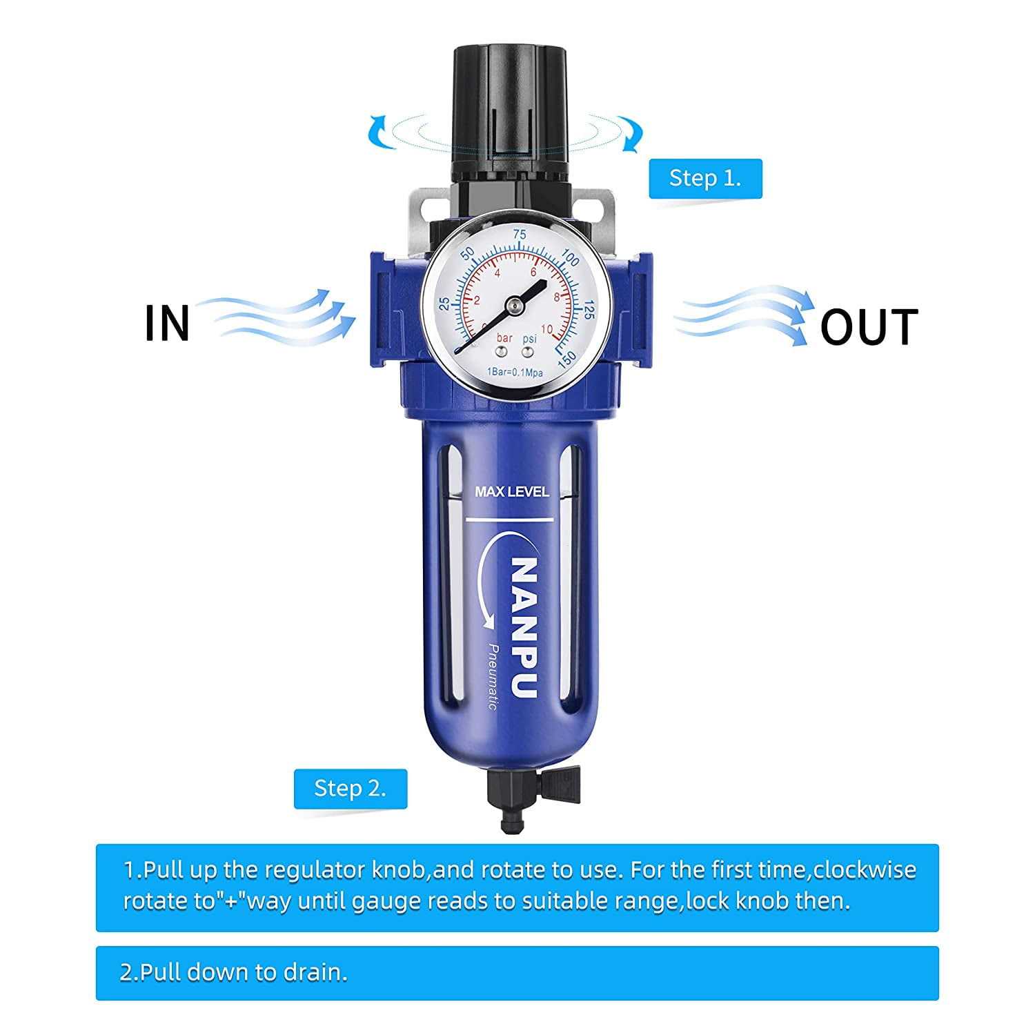 Nanpu NPT Compressed Air Filter Regulator Zinc Alloy 5 Micron Brass Element - Image 5