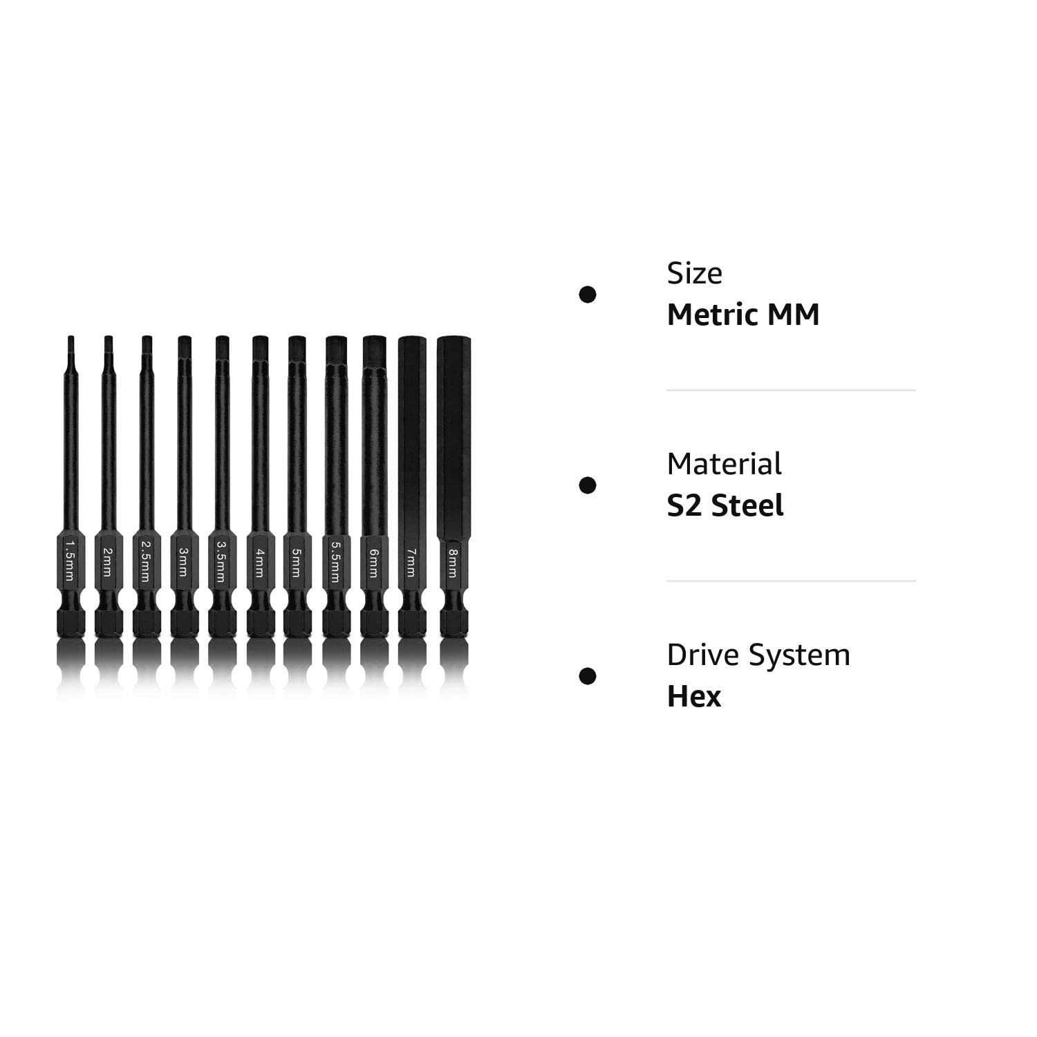 NEIKO 01148A Hex Allen Power Bit Set 11-Piece Metric Sizes 1.5mm to 8mm - Image 3
