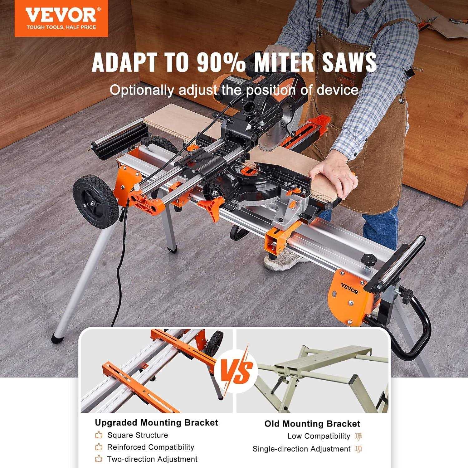 VEVOR 100in Miter Saw Stand with One-piece Mounting Brackets Sliding Rail 500lbs - Image 3