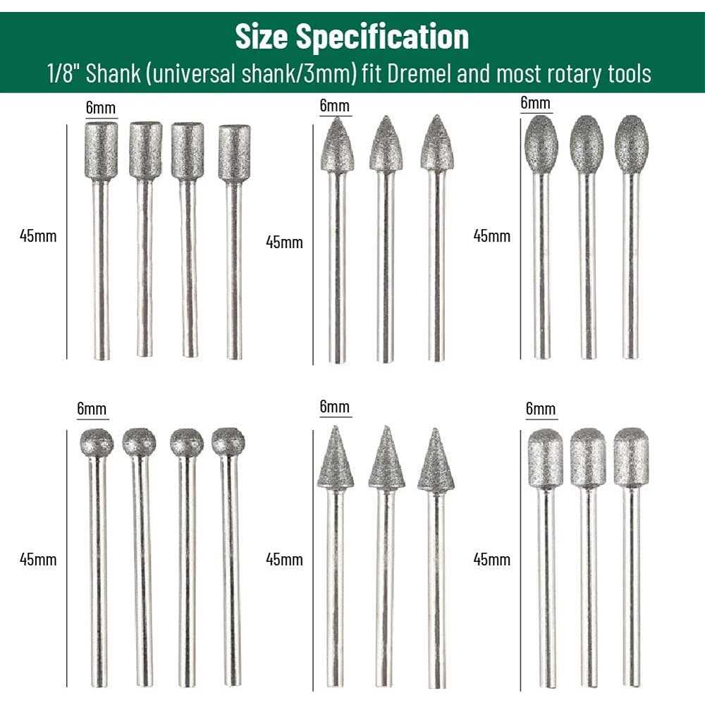 Stone Carving Set Diamond Burr Bits 20pcs Polishing Kits Rotary Tools Accessories with 1/8' Shank For Carving - Image 5