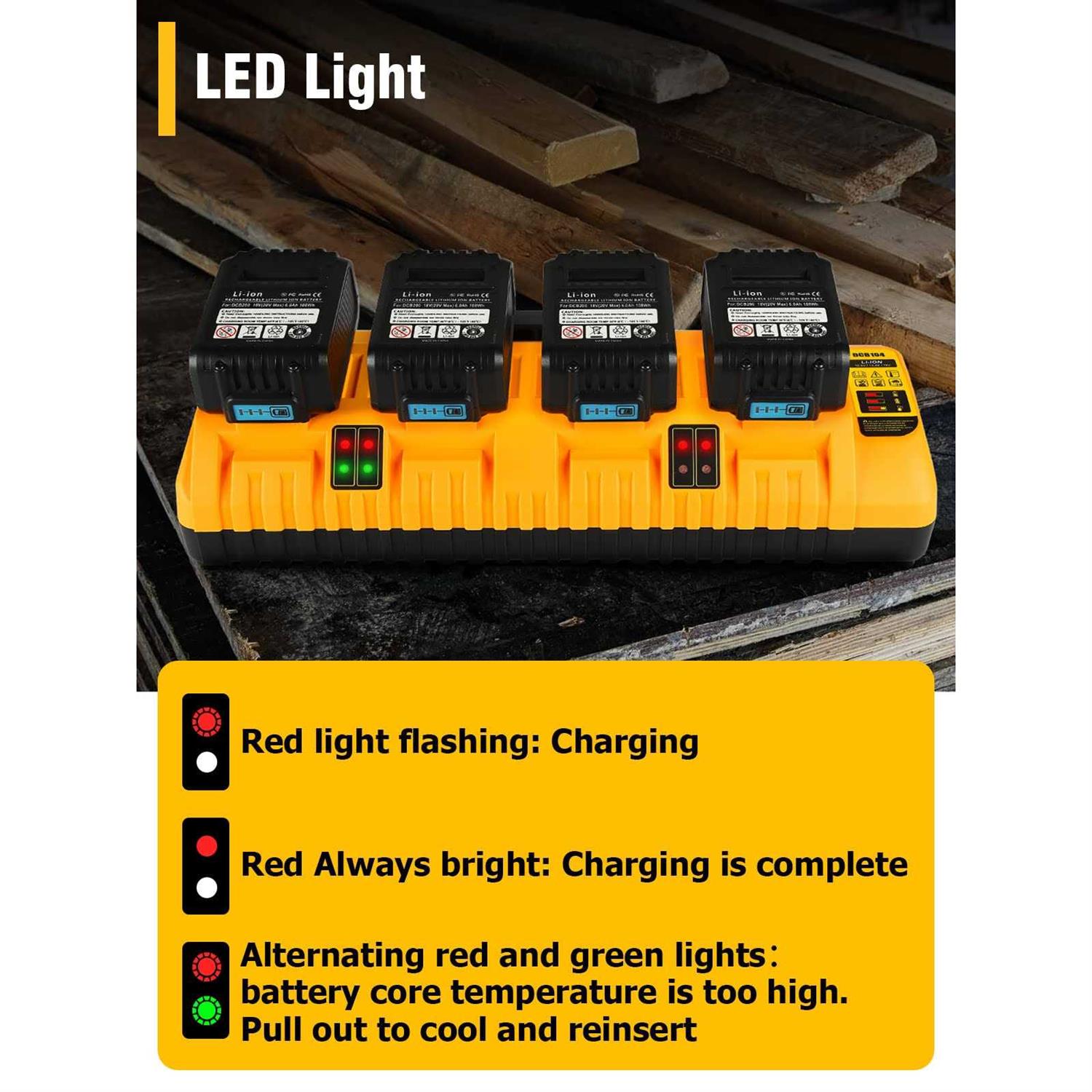 COOMYXIN DCB104 Replacement Charger Station for Dewalt 20V Batteries 4-Port Multi Battery Charger with 2 USB Ports - Image 4