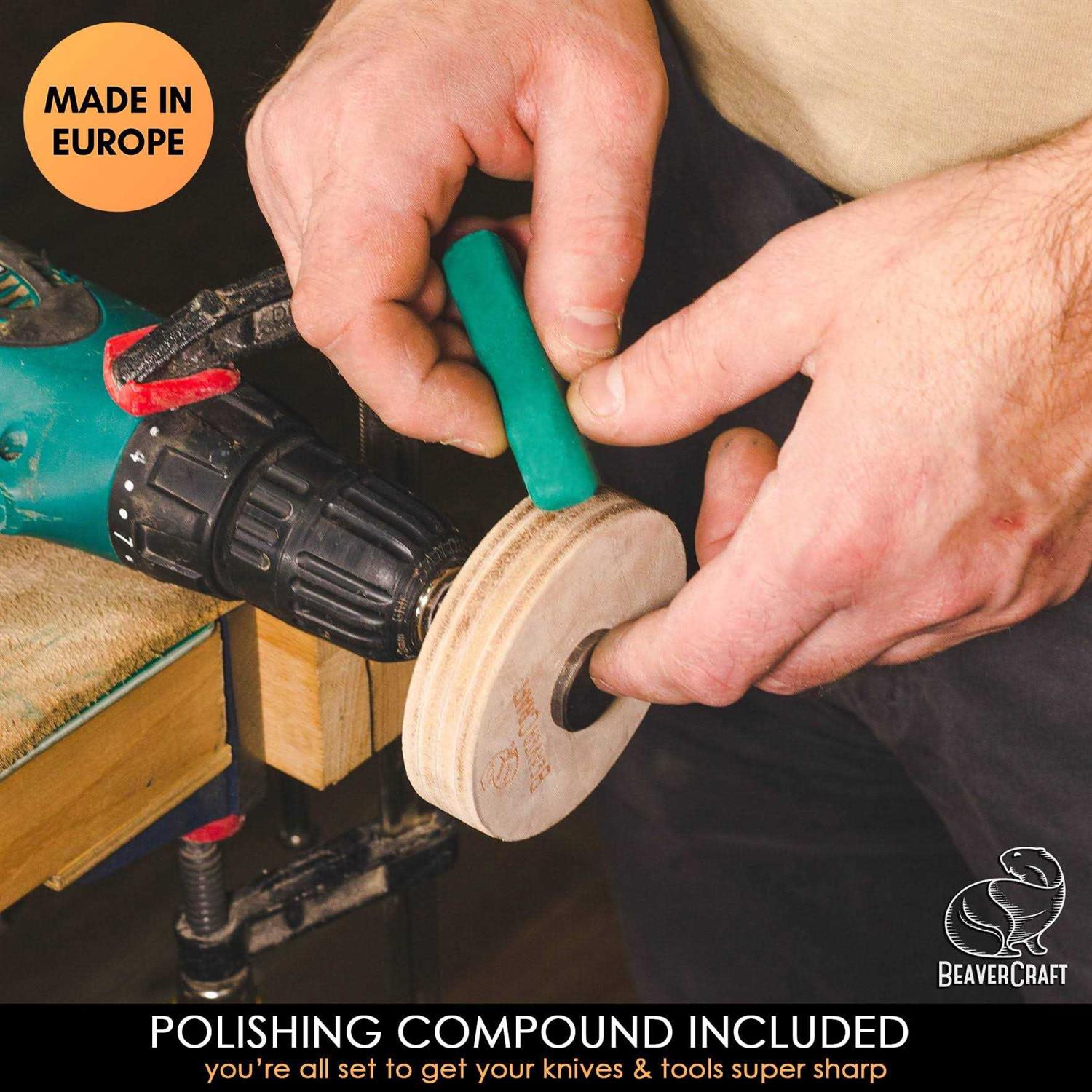 Beavercraft PW1 Sharpening Wheel Stropping 3 inch Wheel Leather Wheel Honing Wheel Leather Polishing Wheel Knife Sharpening Wheel Kit Leather - Image 4