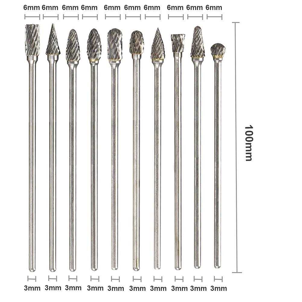 AYSUM 10pcs 1/8 Shank Long Double Cut Tungsten Carbide Burrs for Dremel Rotary Burr Bits Rotary Files Burr Set for Die Grinder Rotary Tool - Image 5