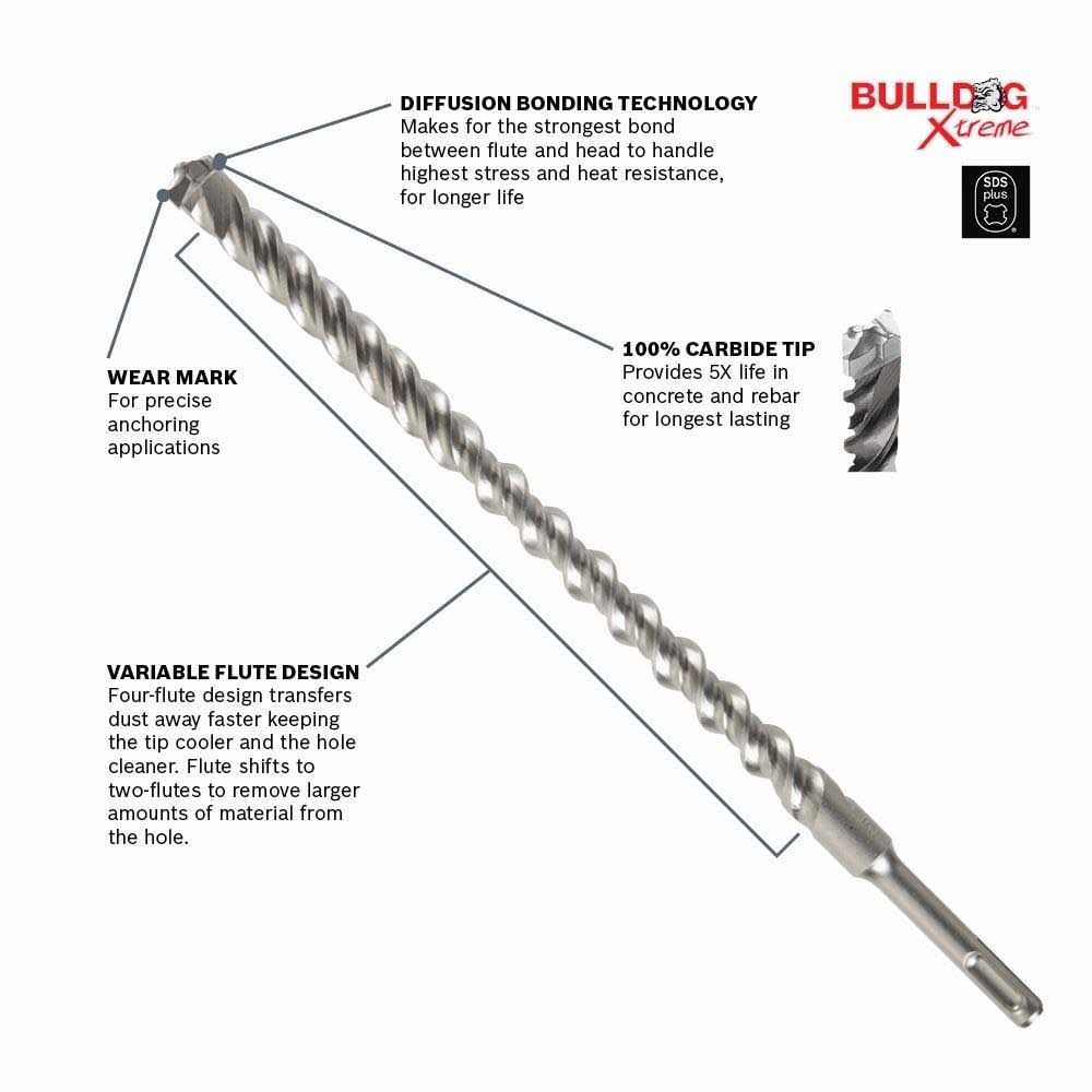 Bosch 3/8 In. x 16 In. x 18 In. SDS-plus Bulldog Xtreme Carbide Rotary Hammer Drill Bit HCFC2067 - Image 3