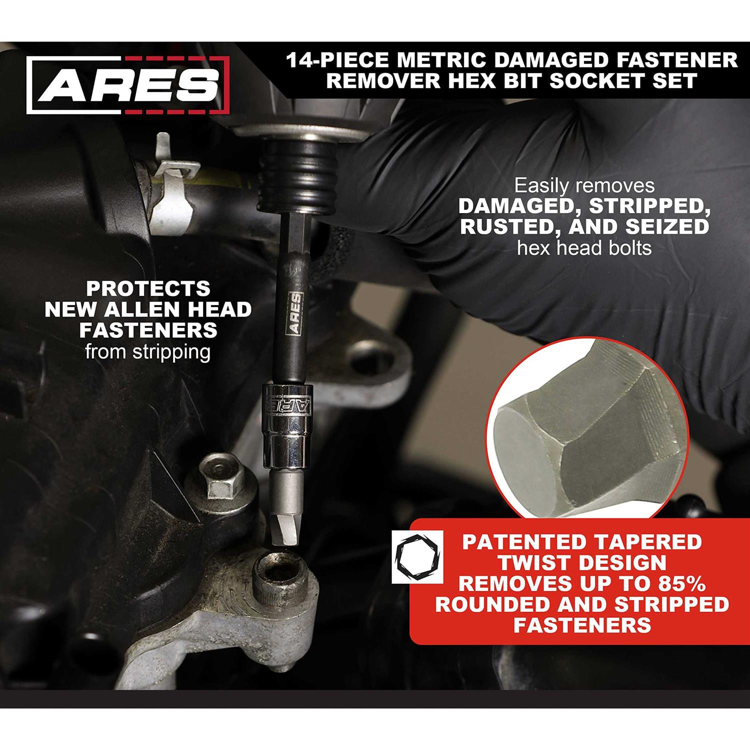ARES 31007 – 14-Piece Metric Damaged Fastener Remover Hex Bit Socket Set – Premium Steel Bit Sockets Remove Heavily Rounded and Stripped Fasteners – - Image 3