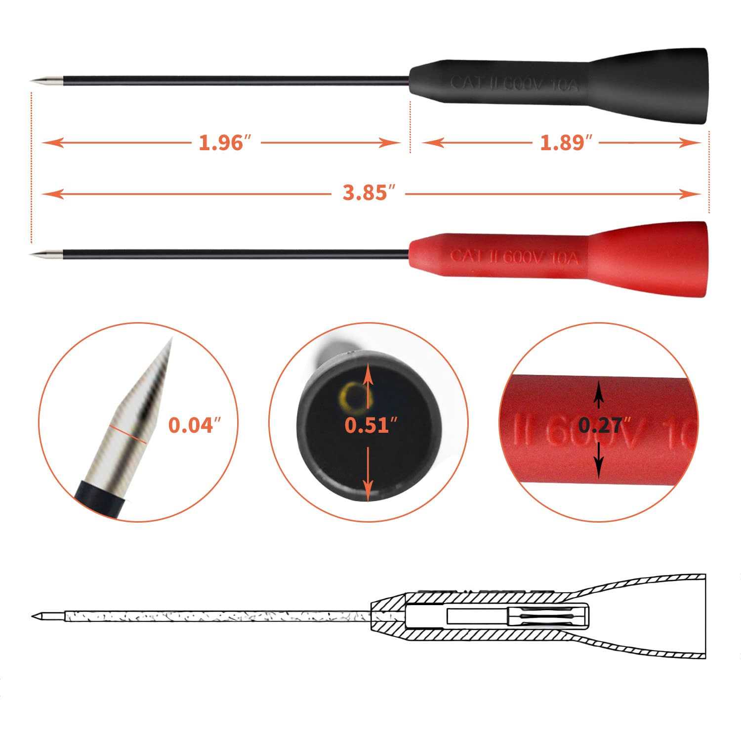 4 Pack 2mm Extended Needle Test Probes 600V/10A Non-Destructive Multimeter Test Probe for Fluke Leads tl71 tl75 - Image 5