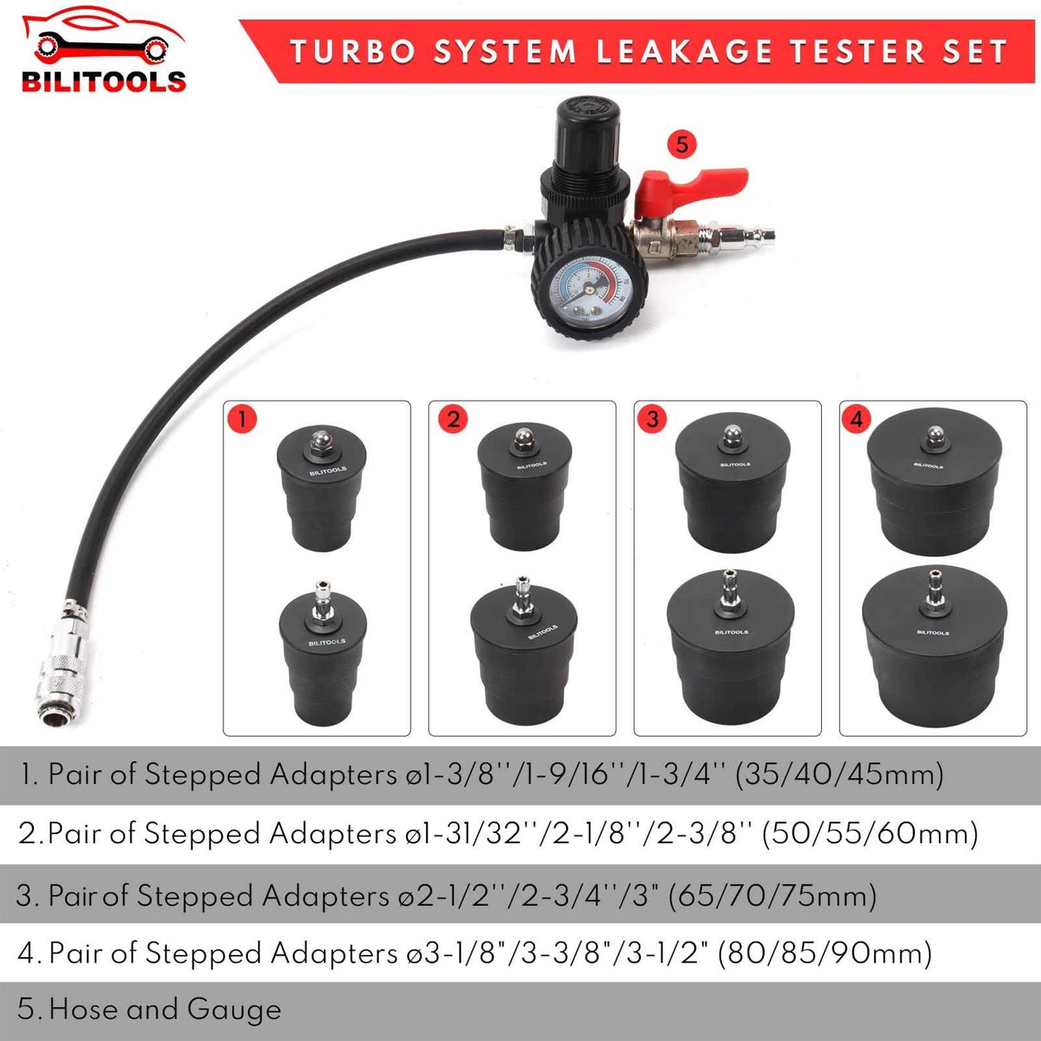 BILITOOLS 9-Piece Turbo System Leakage Tester Set Turbocharger Turbo Boost Leak Tester 1-3/8 - Image 4