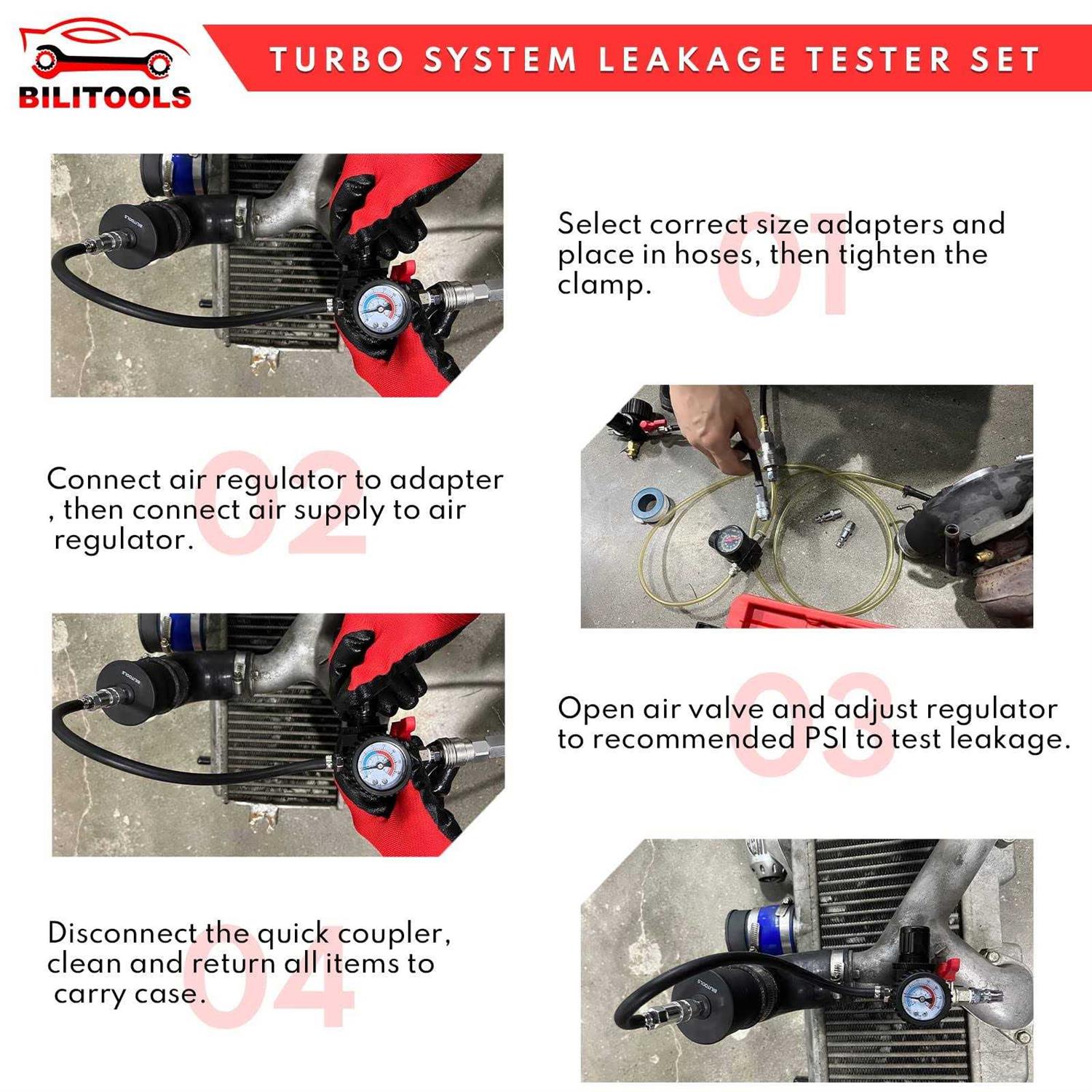 BILITOOLS 9-Piece Turbo System Leakage Tester Set Turbocharger Turbo Boost Leak Tester 1-3/8 - Image 5