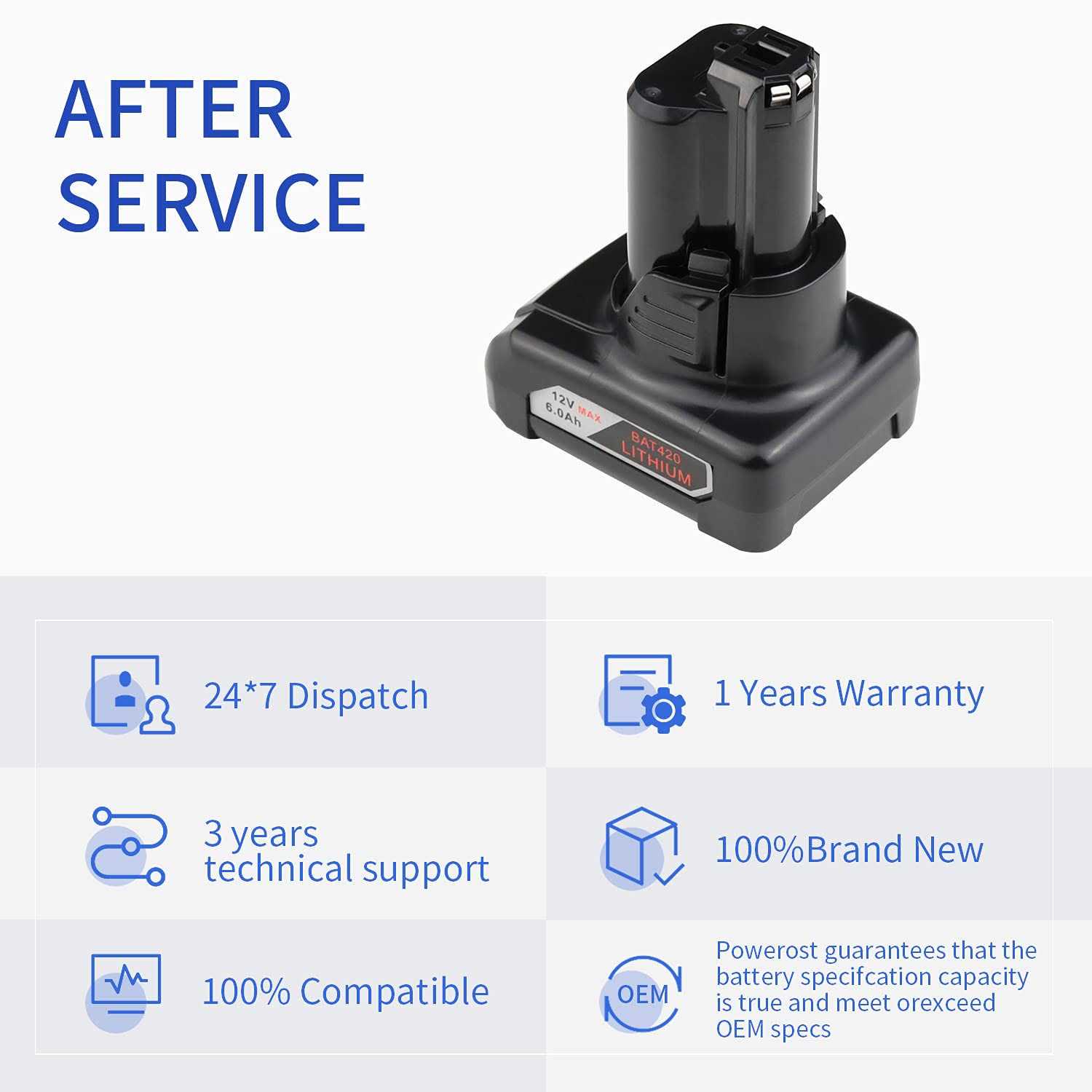 Powerost 6Ah 12V BAT420 Battery Compatible with Bosch 10.8 Volt GBA12V30 BAT411 BAT411A BAT412 BAT412A BAT413 BAT413A BAT414 D-70745 2607336013 - Image 3