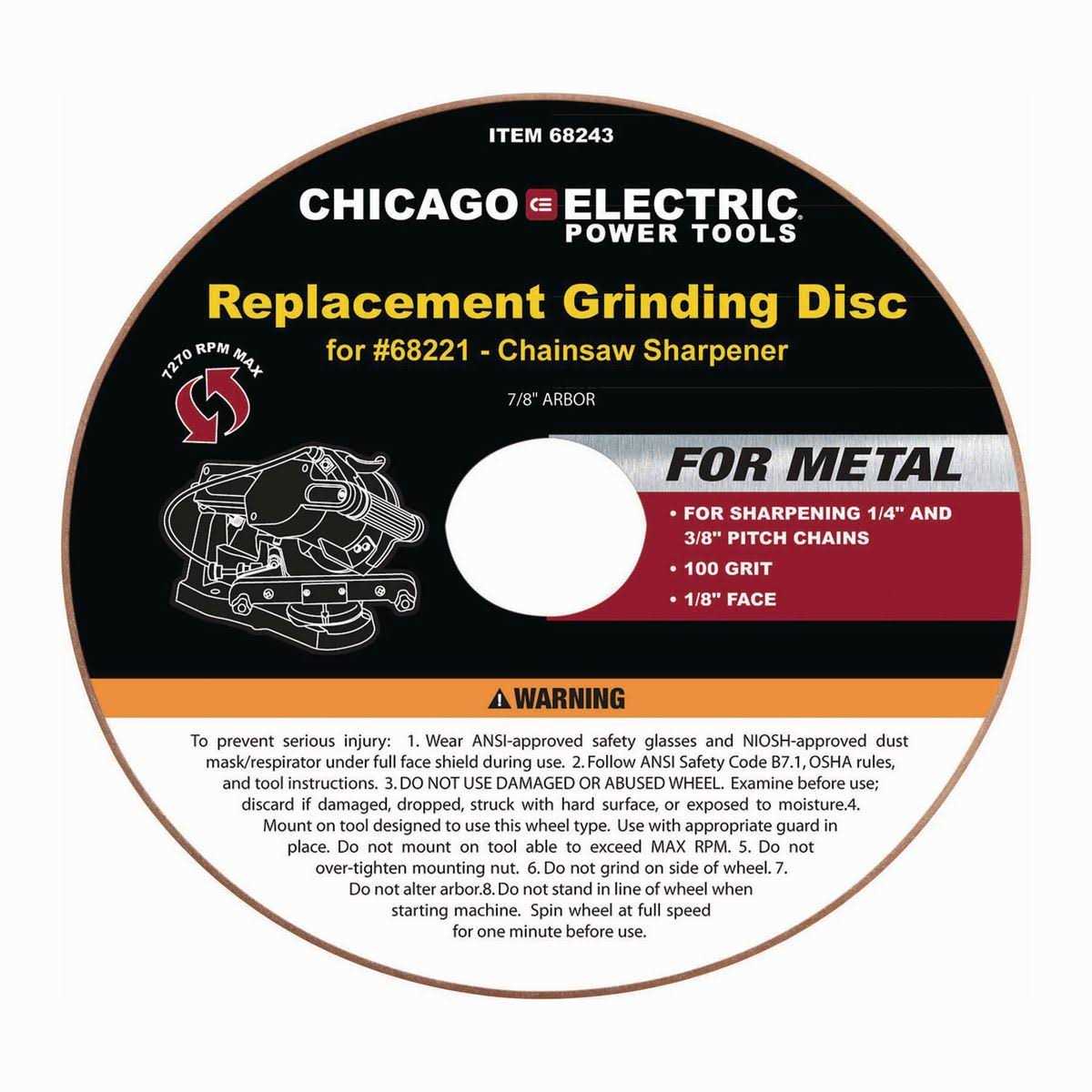 Chicago Electric Power Tools 4-1/4 in. Aluminum Oxide Grinding Disc for Chain Saw Sharpener