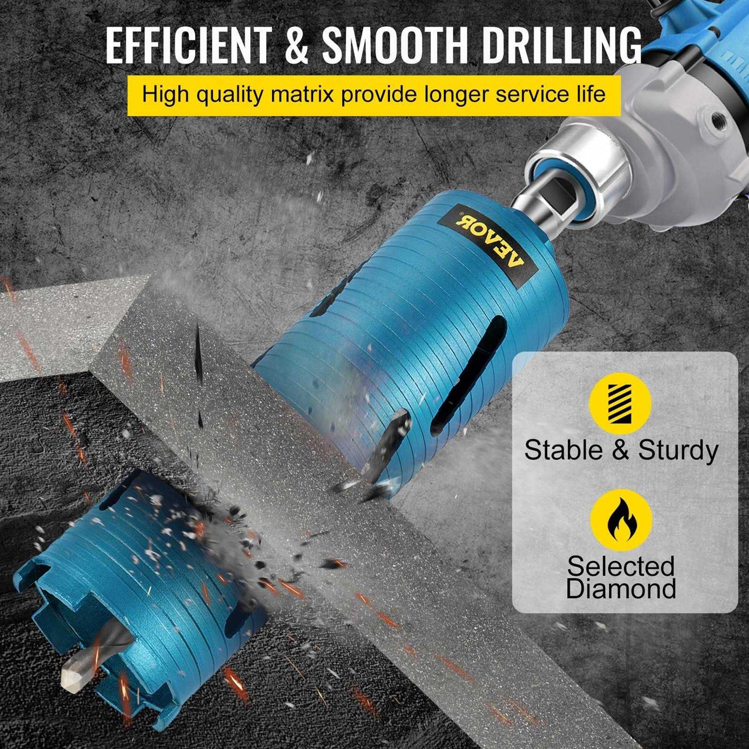 VEVOR Dry Core Drill Bit 3.5 / 88.9 mm Diameter 5/8-11 Threaded 9.5 / 241.3mm Depth Diamond Coring Bore Tool with a Pilot Bit & 4.5 Blade JJGS13.59.5IN2MQGV0 - Image 3