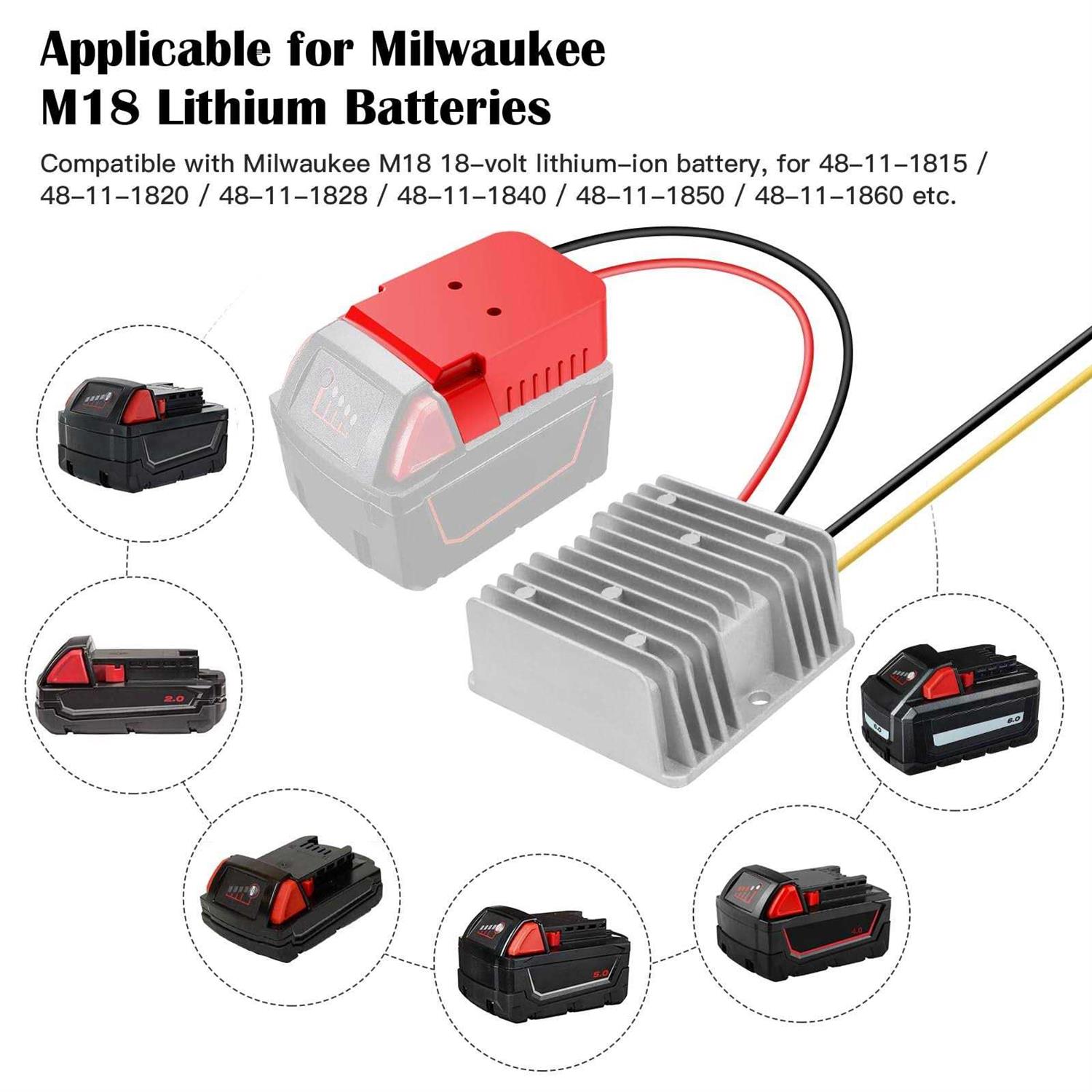 DC Power Aadpter for Milwaukee M18 Battery 18V to 12V Step Down Voltage Converter 15A MAX 180W Inverter Automatic Buck Converter DC Voltage - Image 2