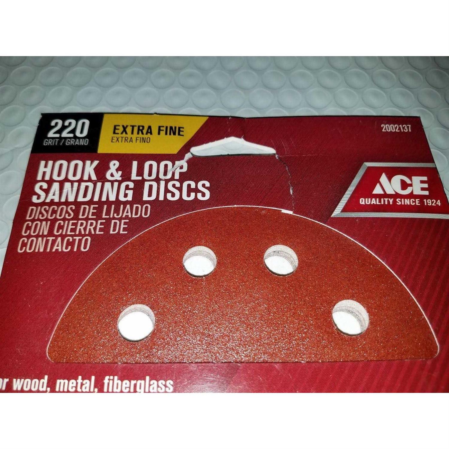 Ace Hook and Loop Sanding Disc 220 Grit 8 Hole 5 pk - Image 4