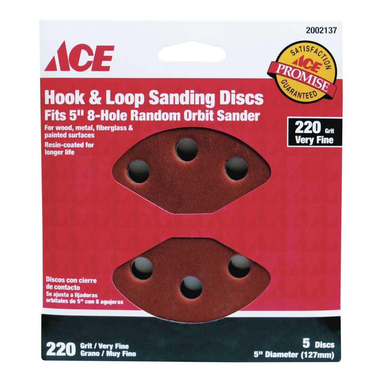 Ace Hook and Loop Sanding Disc 220 Grit 8 Hole 5 pk - Image 5