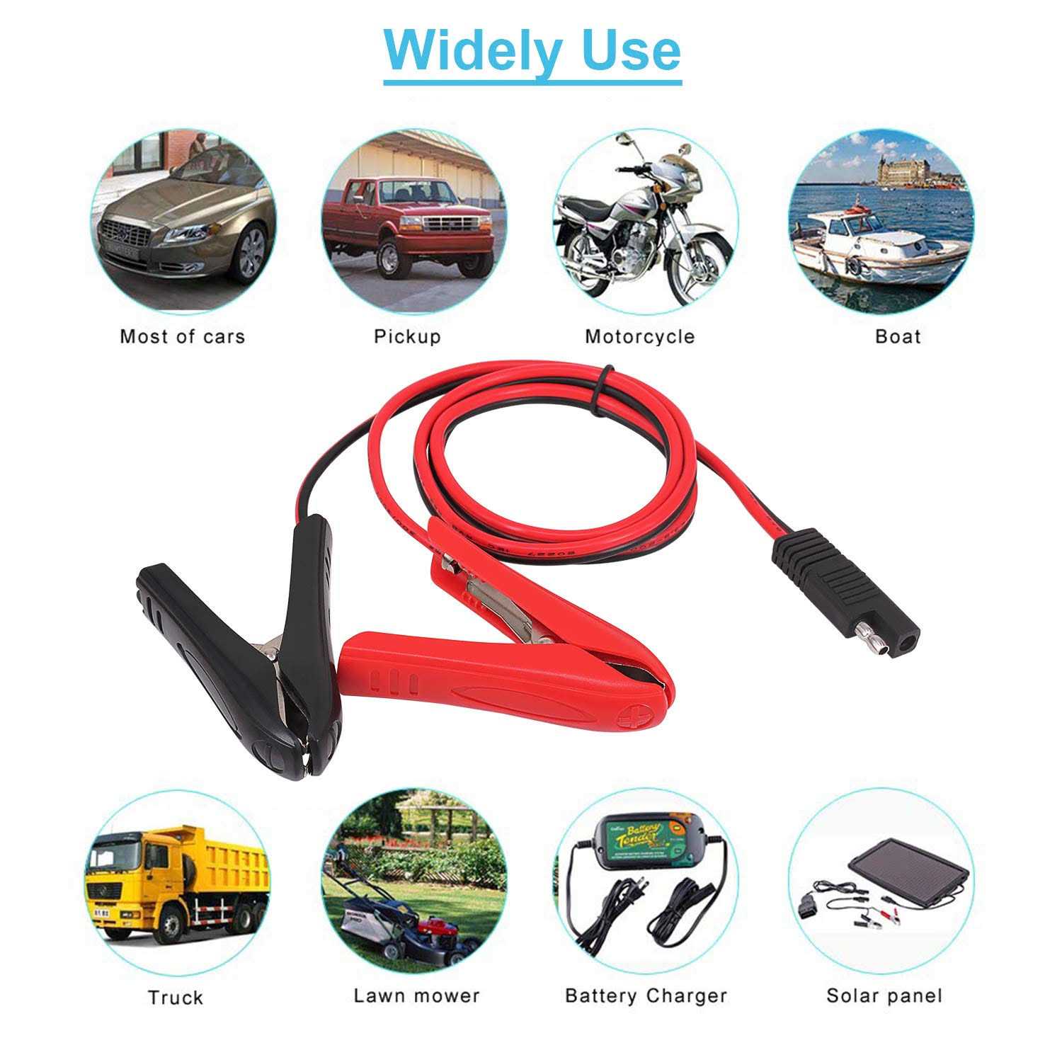 Yeebline Alligator Clip to SAE Connector Cable 3.2FT 12V Alligator Crocodile Clip Clamp to SAE 2 Pin Quick Disconnect Adapter Connector Charging - Image 5