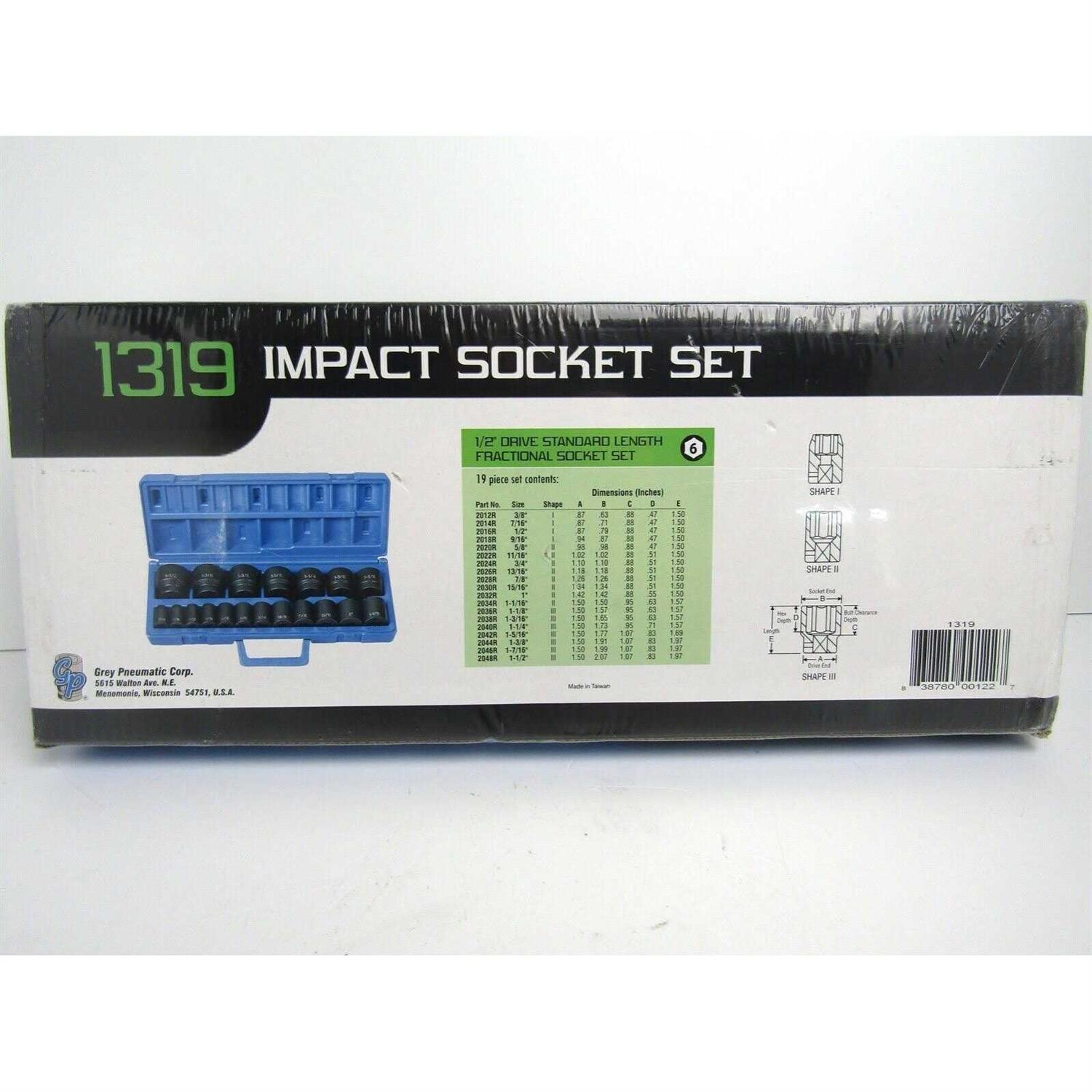 Grey Pneumatic 1/2 Drive 19-Piece Standard Length Fractional Master Socket Set 1319 - Image 5