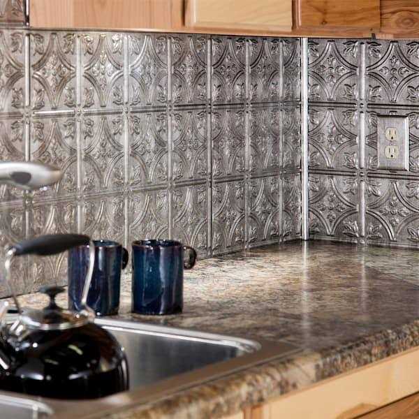 Fasade 18 in x 24 in Traditional 1 Backsplash Panel in Crosshatch Silver - Image 3