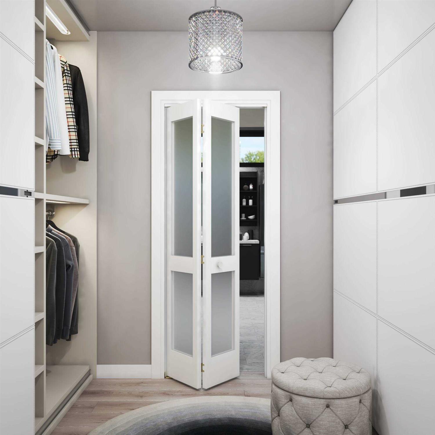 EightDoors 80 in. x 1-3/8 in. Frosted Glass 2-Lite Shaker Primed Solid Core Wood White Bi-Fold Door with Hardware Included - Image 3