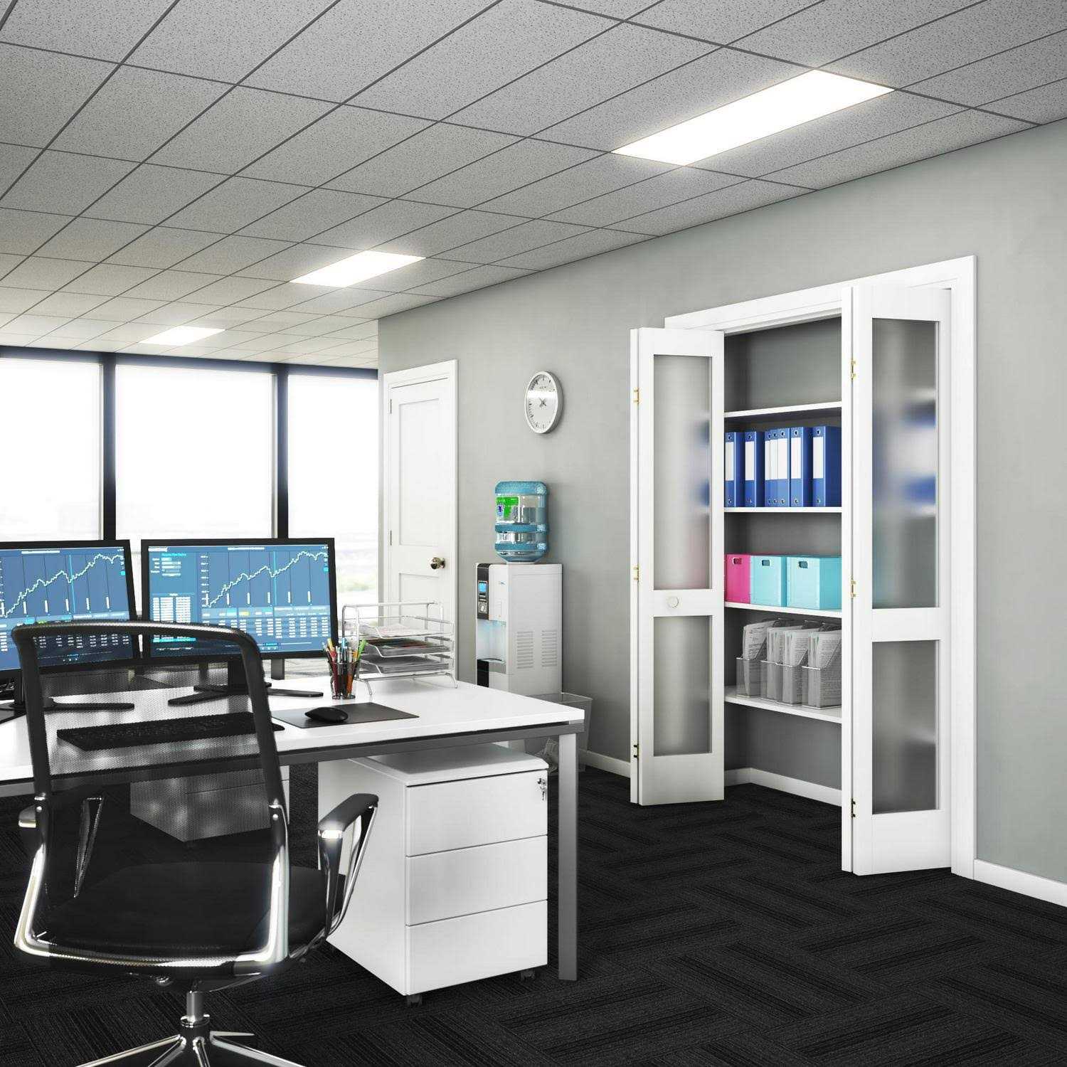 EightDoors 80 in. x 1-3/8 in. Frosted Glass 2-Lite Shaker Primed Solid Core Wood White Bi-Fold Door with Hardware Included - Image 4