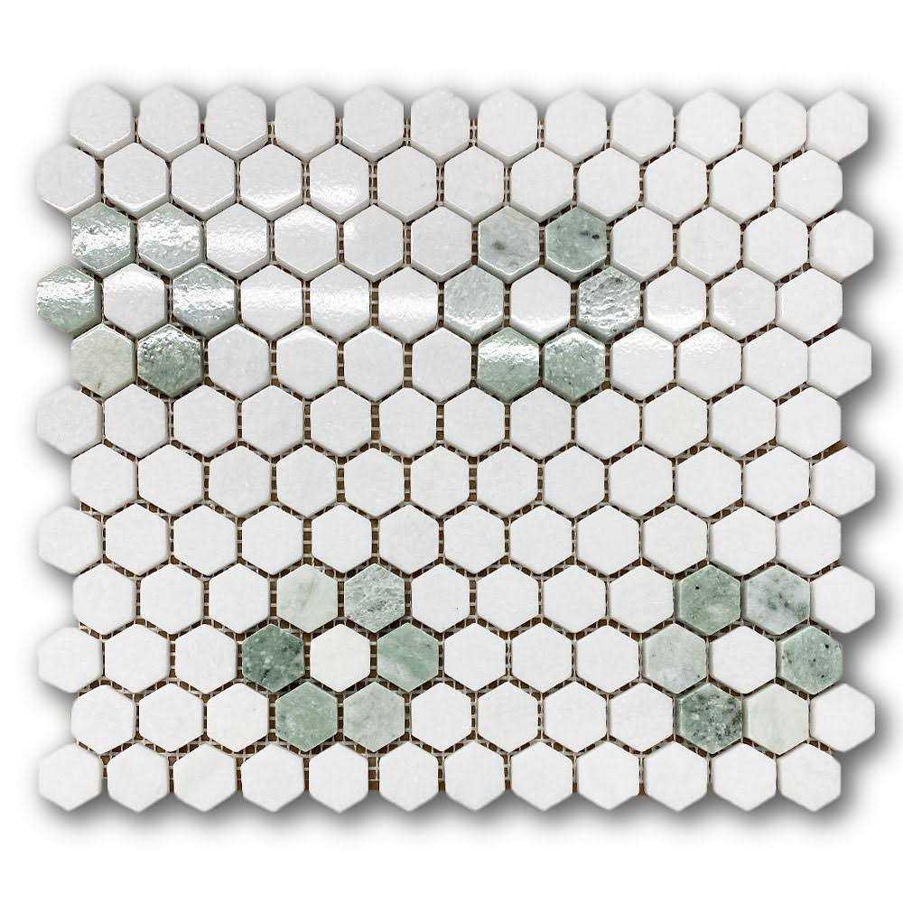 Marble Online Ming Green Thassos White Rosette Marble Hexagon Mosaic Tile - Image 5
