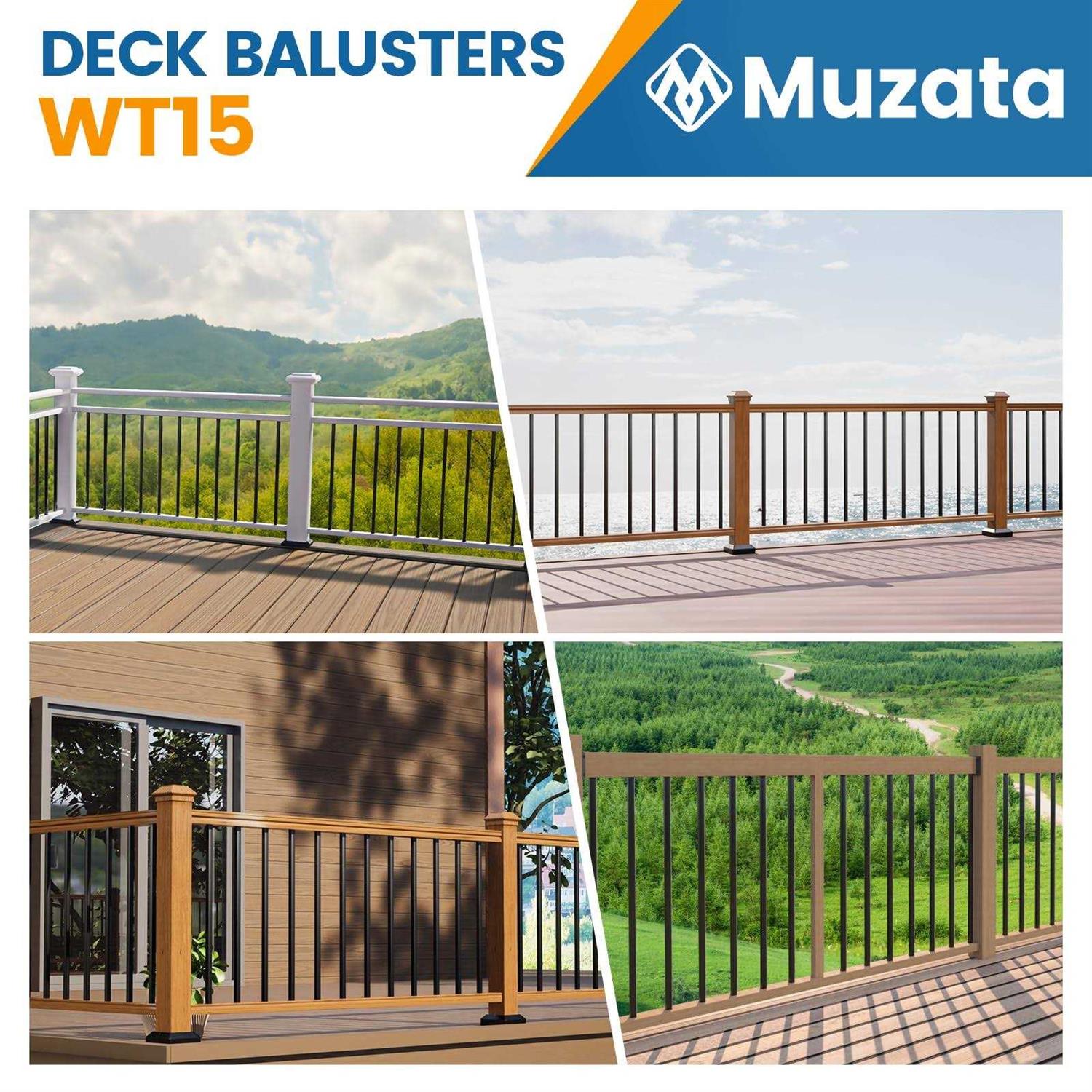 Muzata 32 Round Black Aluminum 3/4 Hollow Deck Balusters - Image 5