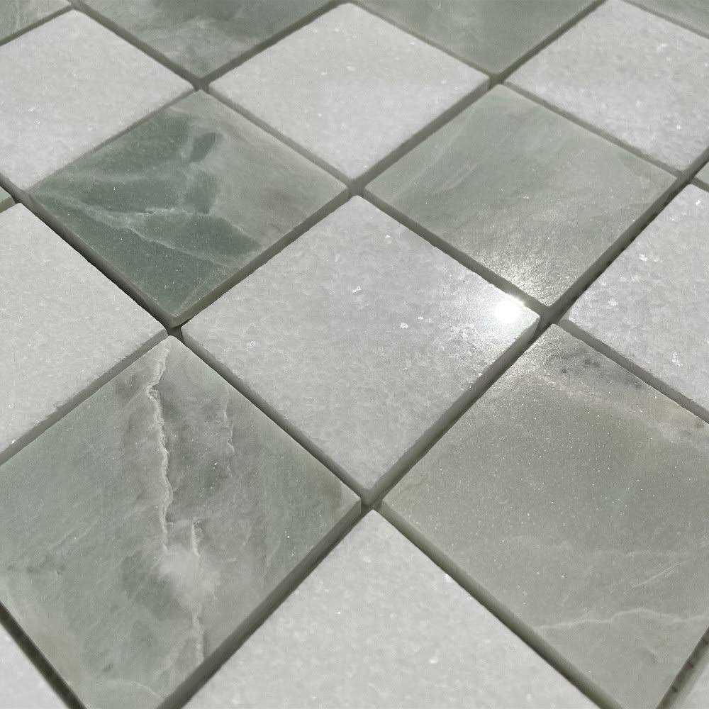 Marble Online 2x2 Checkerboard Thassos White Green Jade Marble Mosaic Tile - Image 3