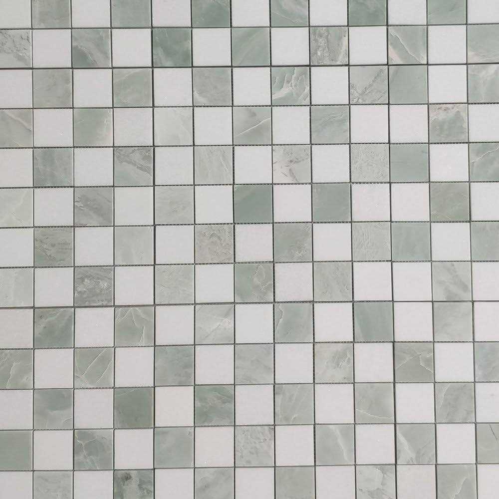 Marble Online 2x2 Checkerboard Thassos White Green Jade Marble Mosaic Tile - Image 4