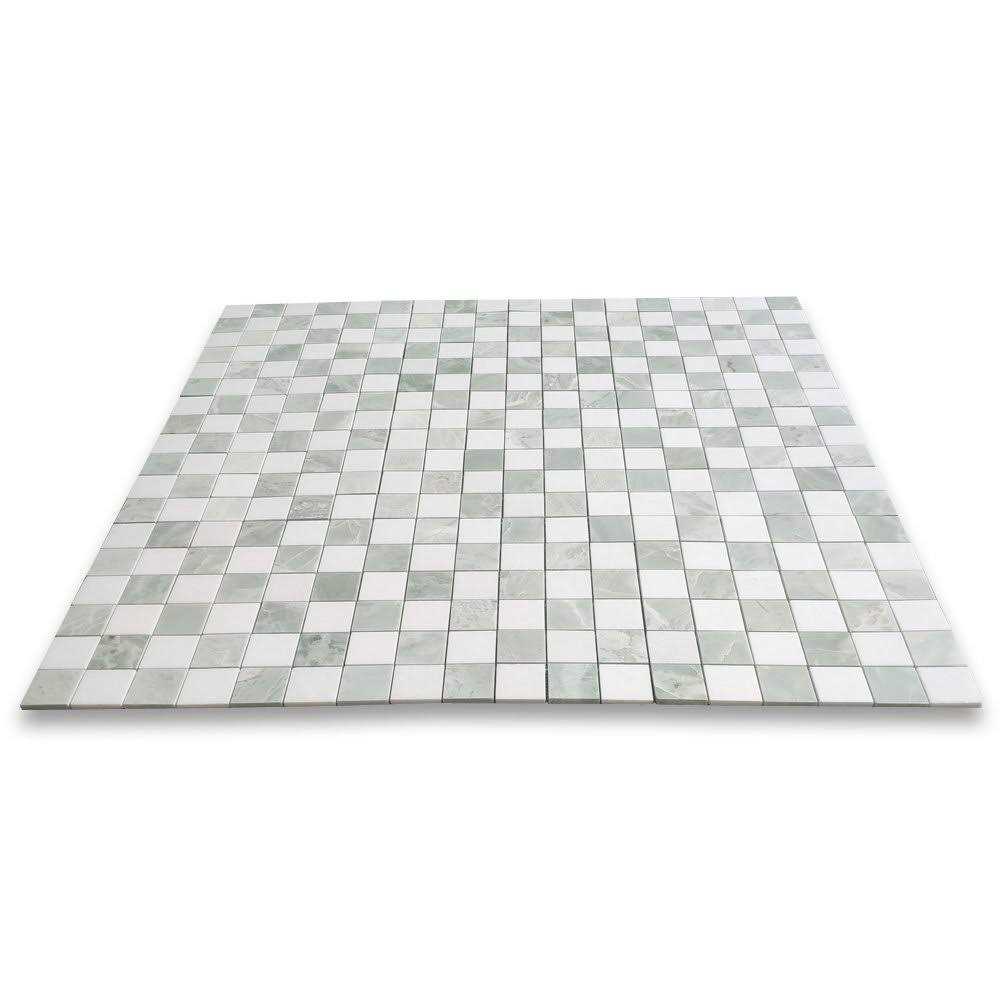 Marble Online 2x2 Checkerboard Thassos White Green Jade Marble Mosaic Tile - Image 5