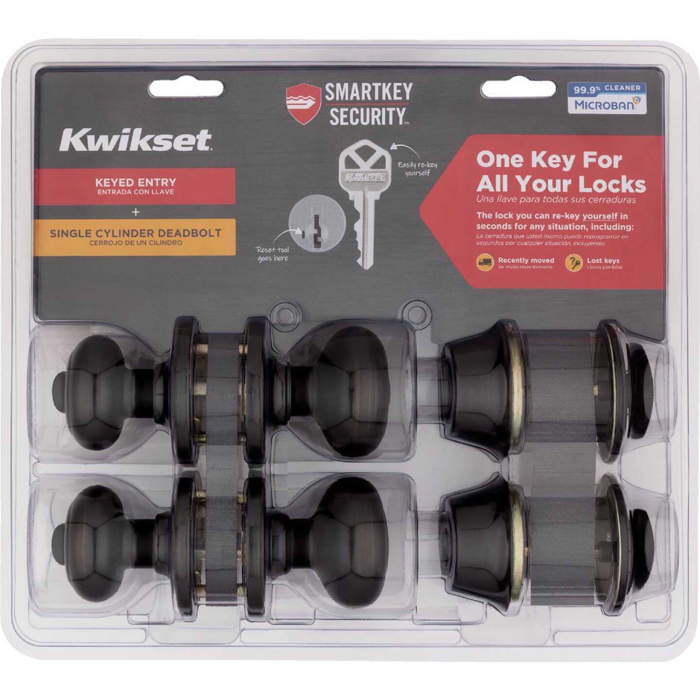 Kwikset SmartKey Security Classic Venetian Bronze Entry Knob and Single Cylinder Deadbolt KW1 2-3/4 - Image 5