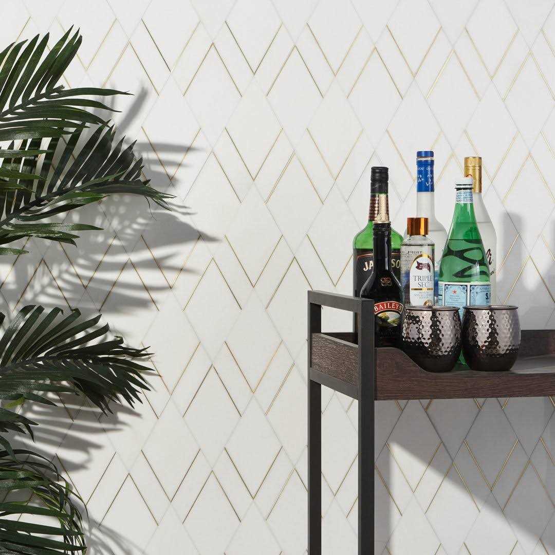 Ivy Hill Tile Mehko 11.81 in. x 14.96 in. Polished Marble and Brass Wall Tile - Image 3