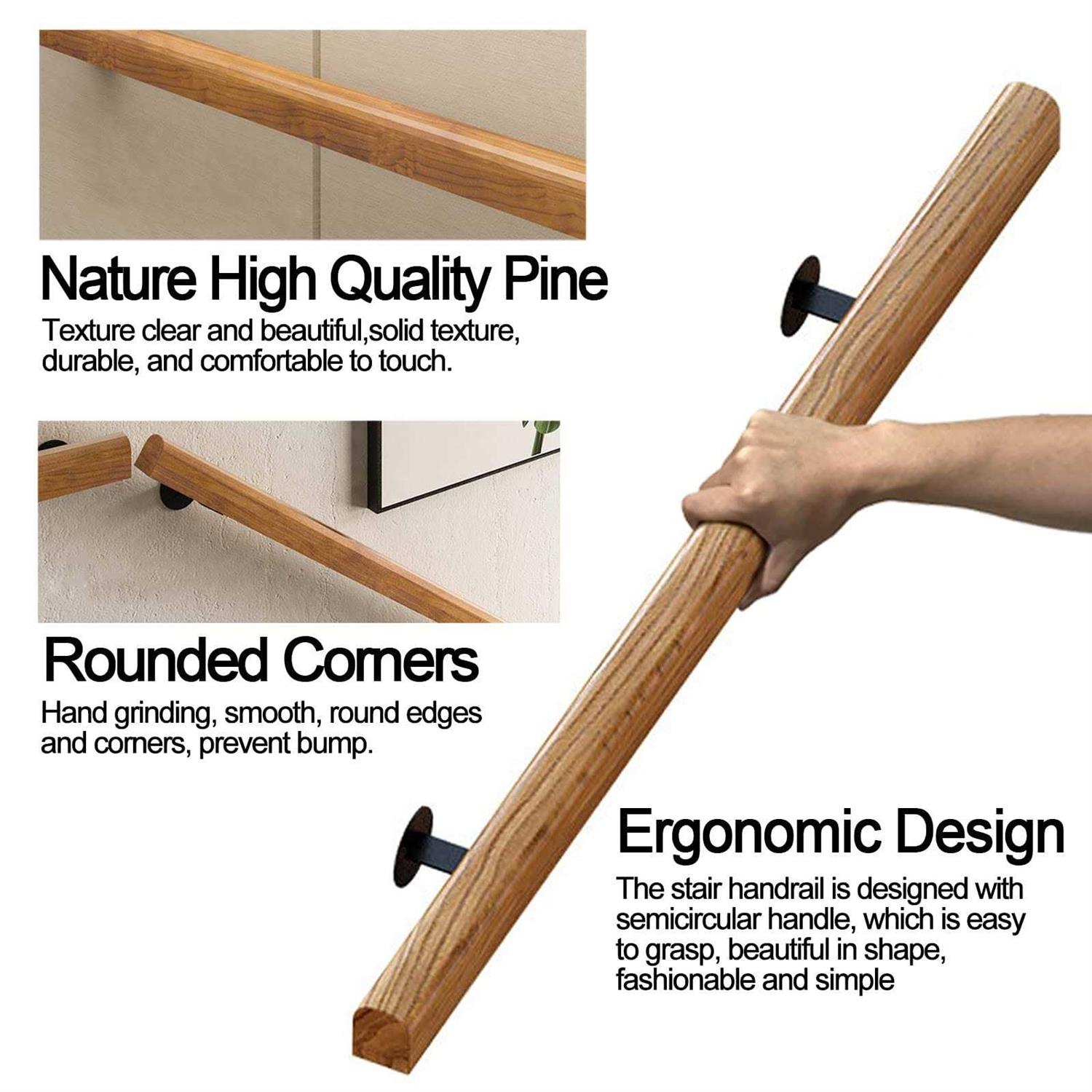 JuneFanwei 3FT Wooden Stair Handrails Hand Railings for Stairs Indoor Outdoor - Image 3