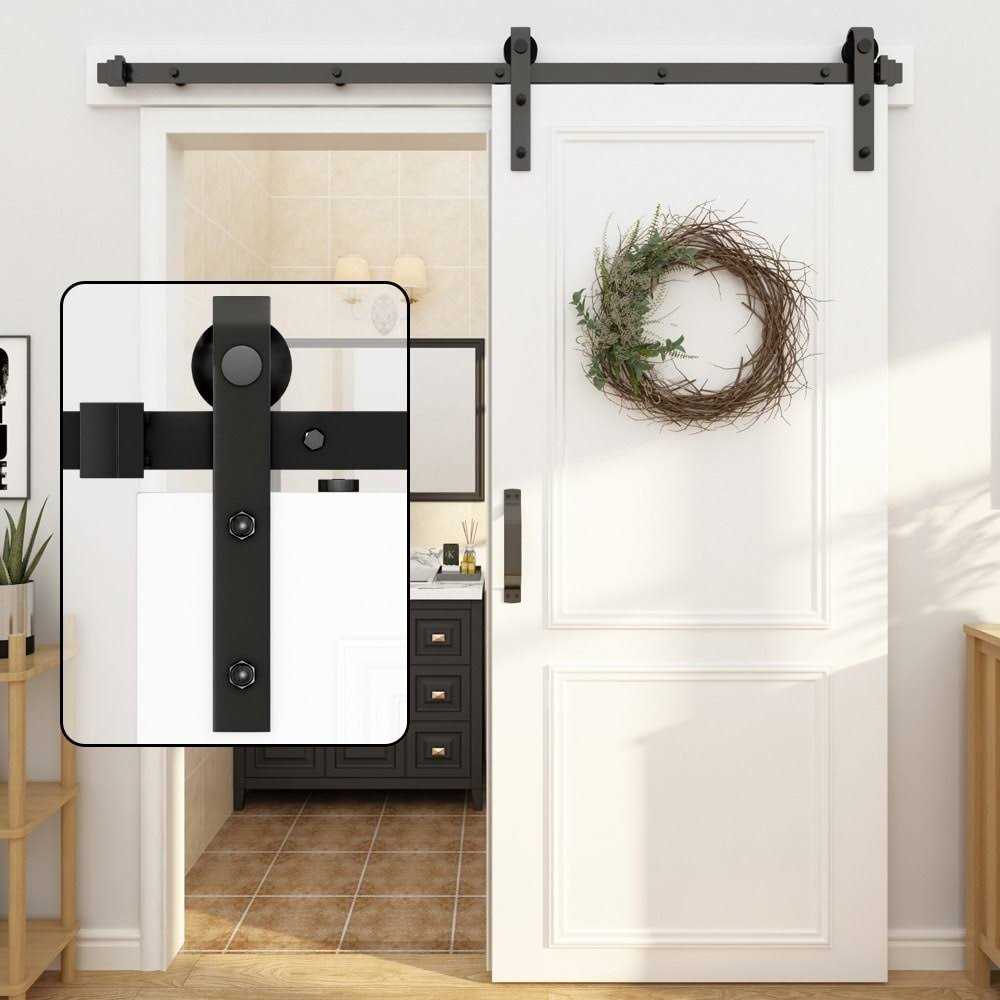 WINSOON Frosted Black Sliding Barn Door Hardware Track Kit for Single with Non-Routed Floor Guide - Image 3