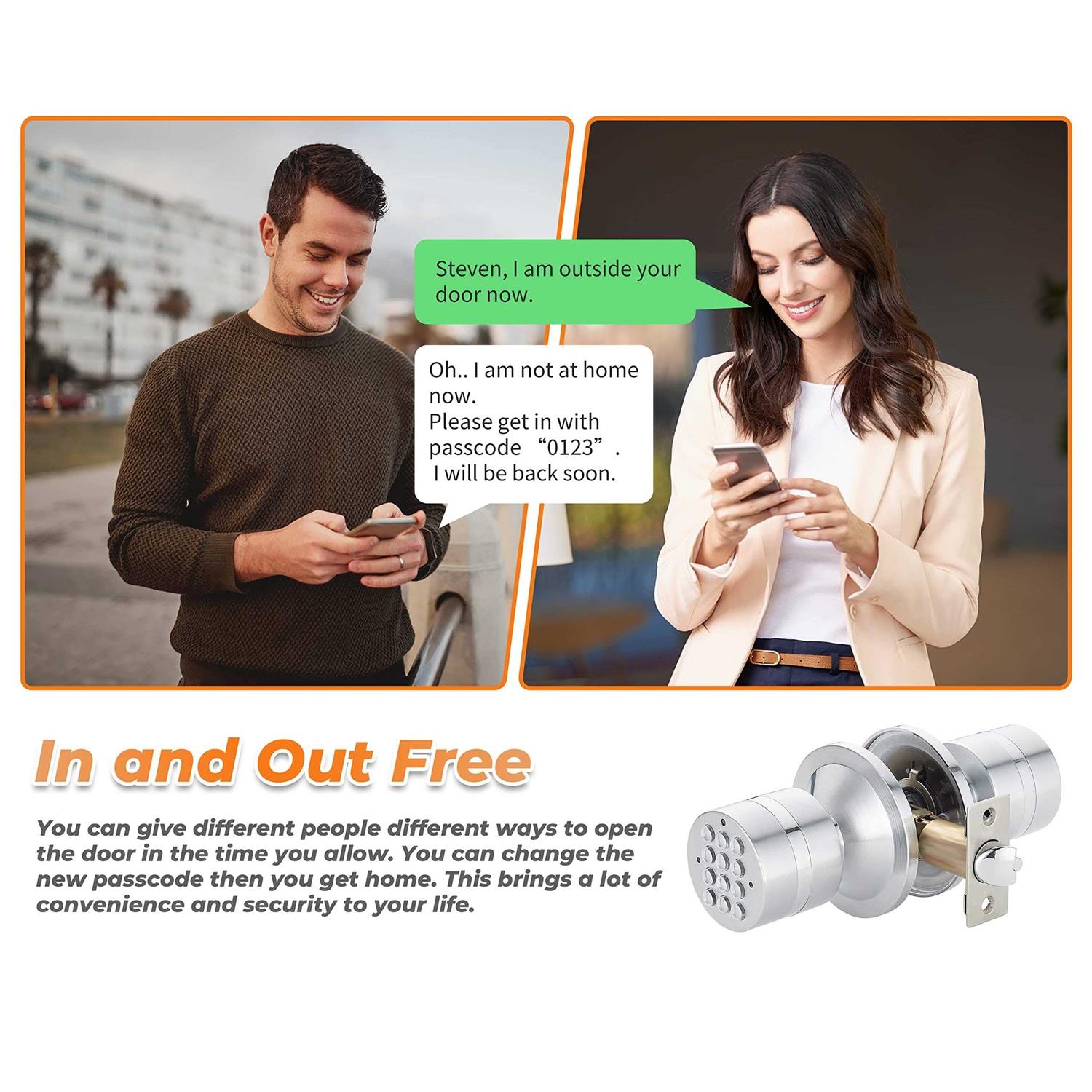 Keyless Electronic Entry Door Knob Keypad Smart Door Knob Interior Door Handle with Lock - Image 5