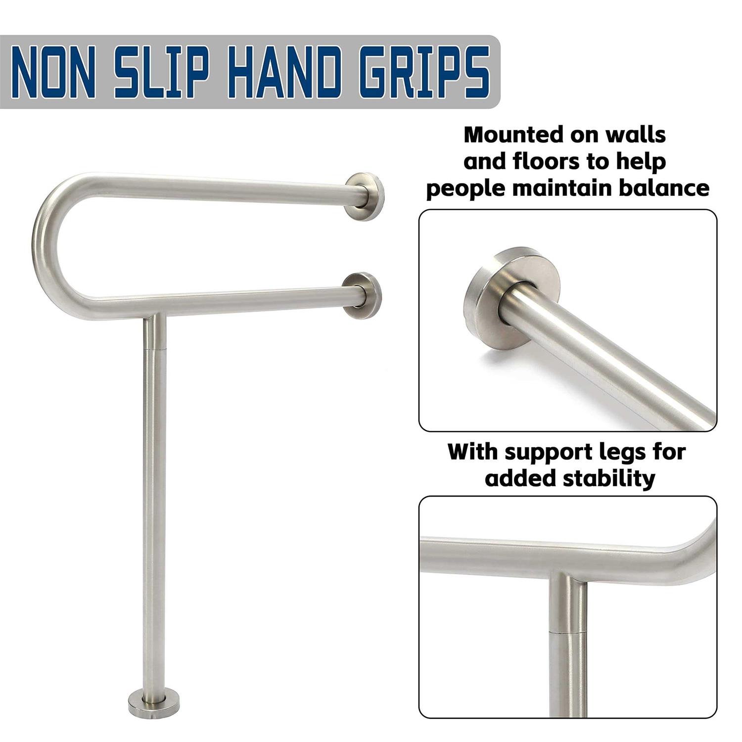 HECASA 24 Inch Handicap Grab Bars Rails 304 Stainless Steel Toilet Handrail Bathroom Safety Bar Wall Mount Floor Support Assist Bar for Disabled - Image 4