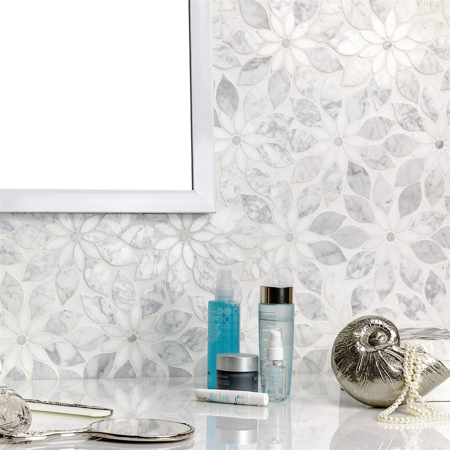 Ivy Hill Tile Thistle White 12.4 in. x 14.13 in. Polished Marble Mosaic Tile - Image 4