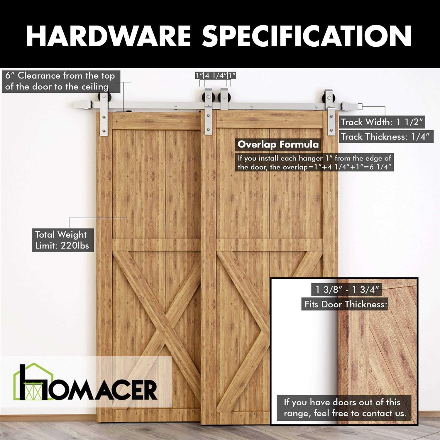 Homacer Single Track Bypass Sliding Barn Door Hardware Kit - Image 5