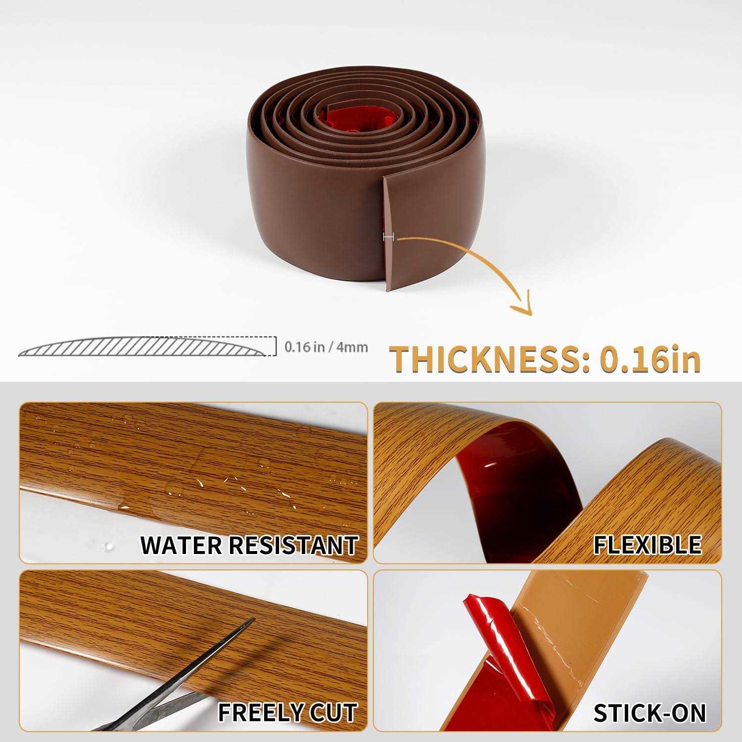 Peunitory Floor Transition Strip 3.3 Ft Self Adhesive Vinyl Flooring Transition Strips Wood to Tile Floor Divider Strip for Joining Floor Gaps Tiles Carpet - Image 5