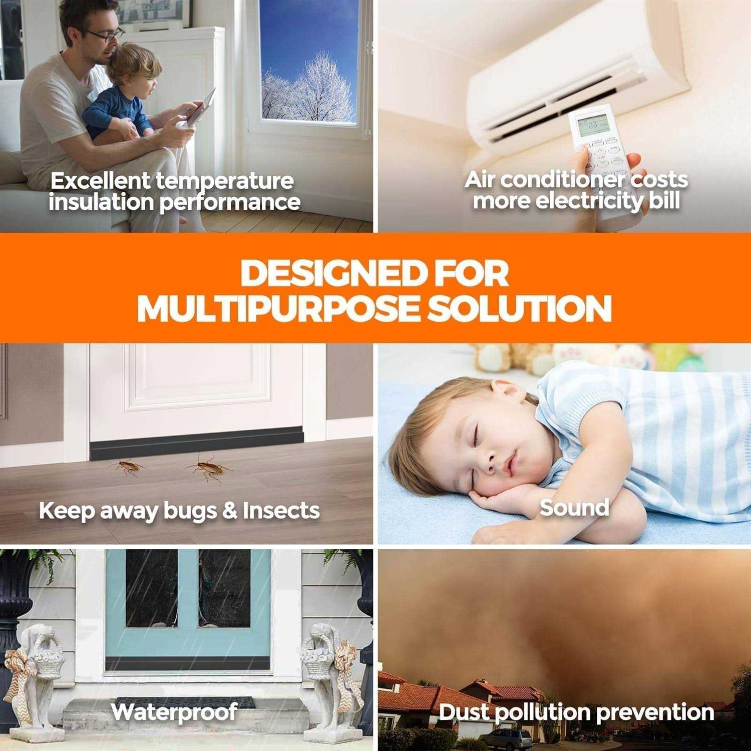 Holikme Door Draft Stopper Under Door Draft Blocker Insulator Door Sweep Weather Stripping Noise Stopper Strong Adhesive - Image 3