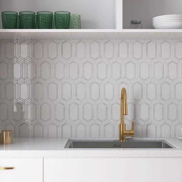 Supreme Tile Natural White and Gray 12.01 in. x 12.01 in. Geometric Polished Marble Mosaic Tile - Image 3