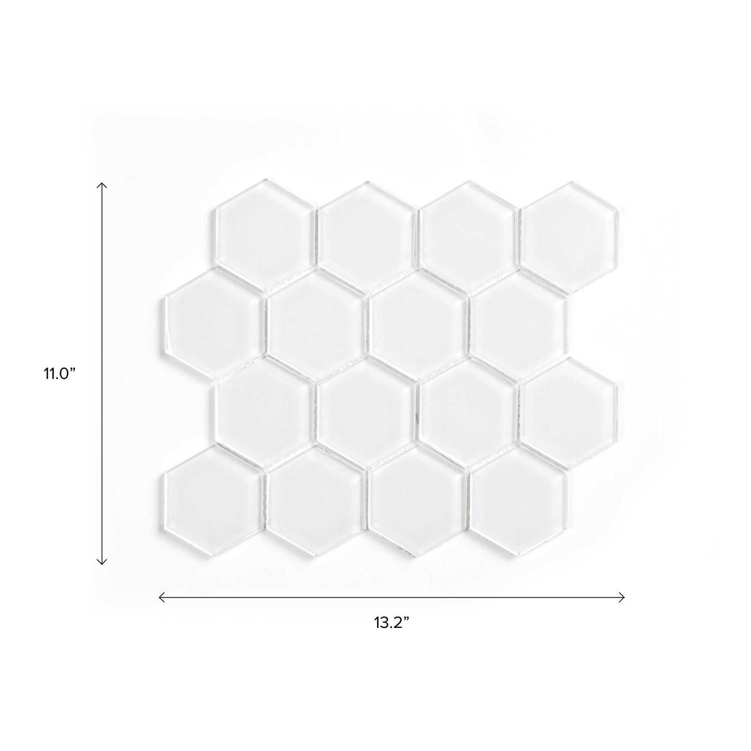 NewAge Products Super White 11 in. x 13.2 in. Glass Hexagon Mosaic Tile - Image 3