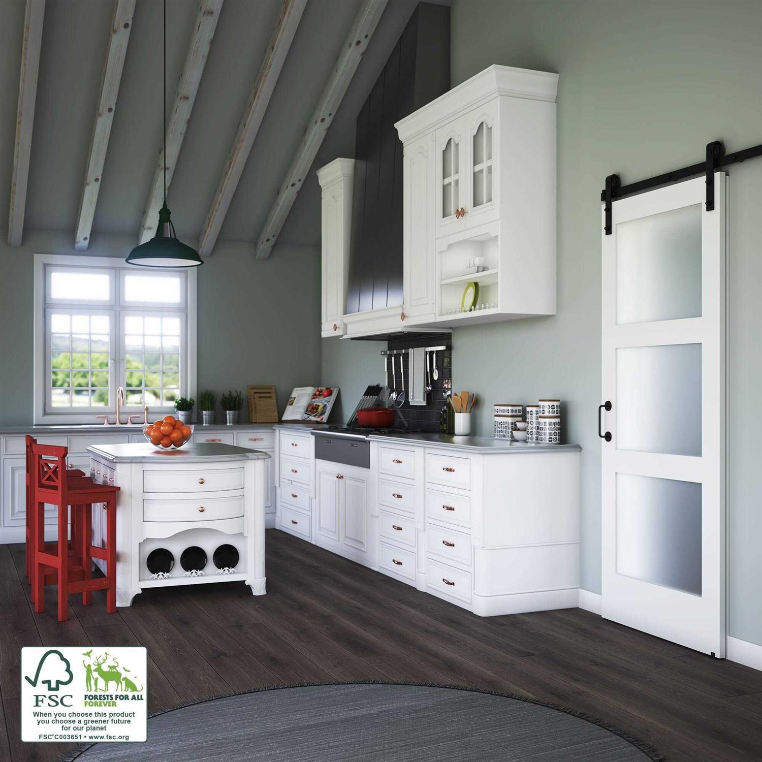 EightDoors White Finished Frosted Glass Pine Wood Single Barn Door - Image 3