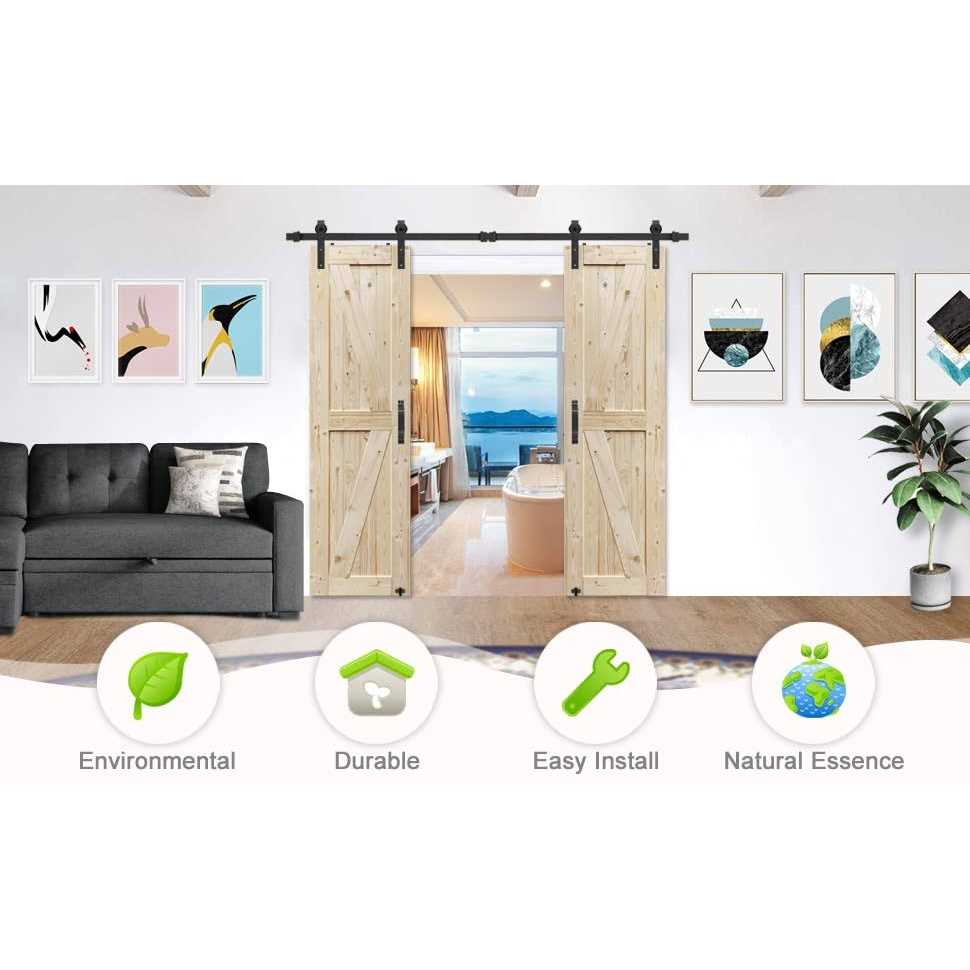 Paneled Wood Unfinished Double Barn Door with Installation Hardware Kit S&Z TOPHAND - Image 3