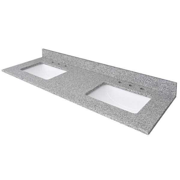 Home Decorators Collection 61 in. W x 22 in D Granite White Rectangular Double Sink Vanity Top - Image 3